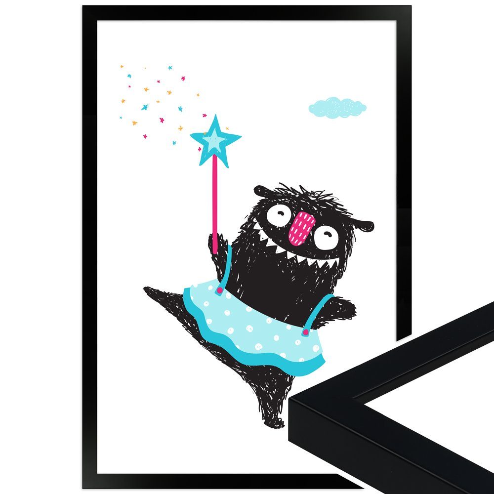 WANDStyle Bild mit Rahmen Monsterchen-Fee, süßes Poster fürs Kinderzimmer