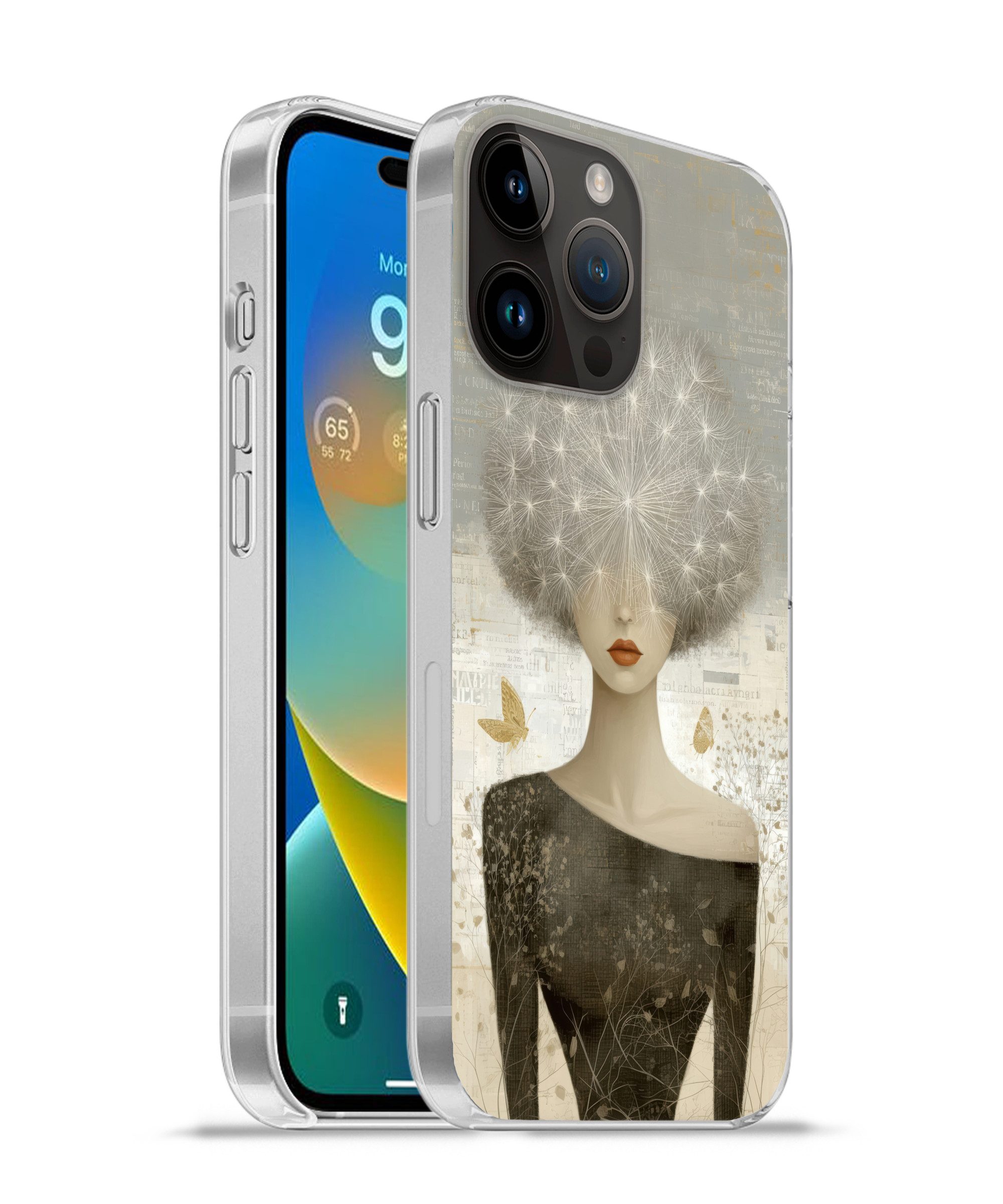 MuchoWow Handyhülle für Apple iPhone 14 Pro Fluff - Frau - Beige, Smartphone-Bumper, Print, Handy Schutzhülle Dünn
