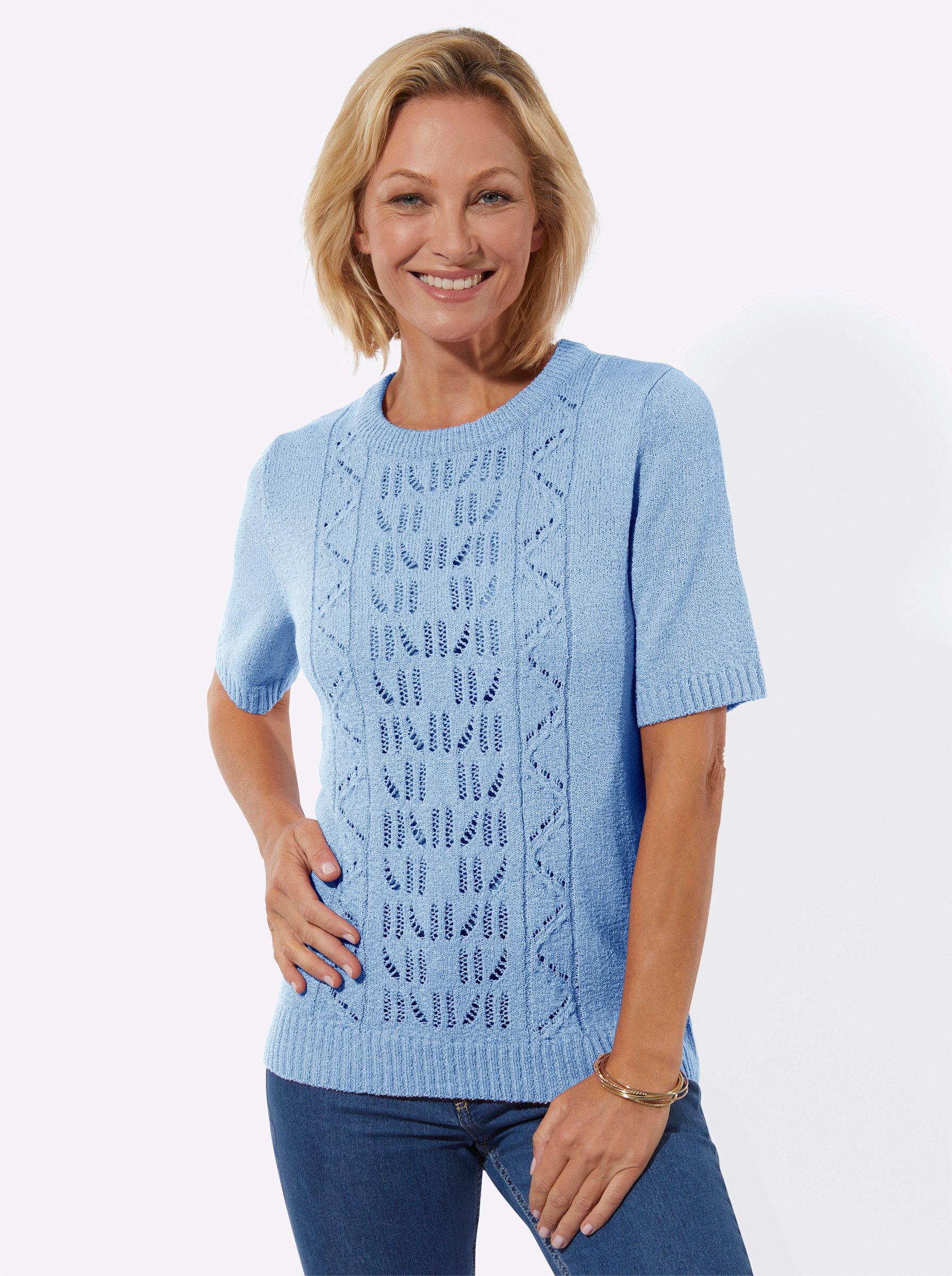 Witt Strickpullover Ajour-Pullover Kurzarm Ajour, Bouclé günstig online kaufen