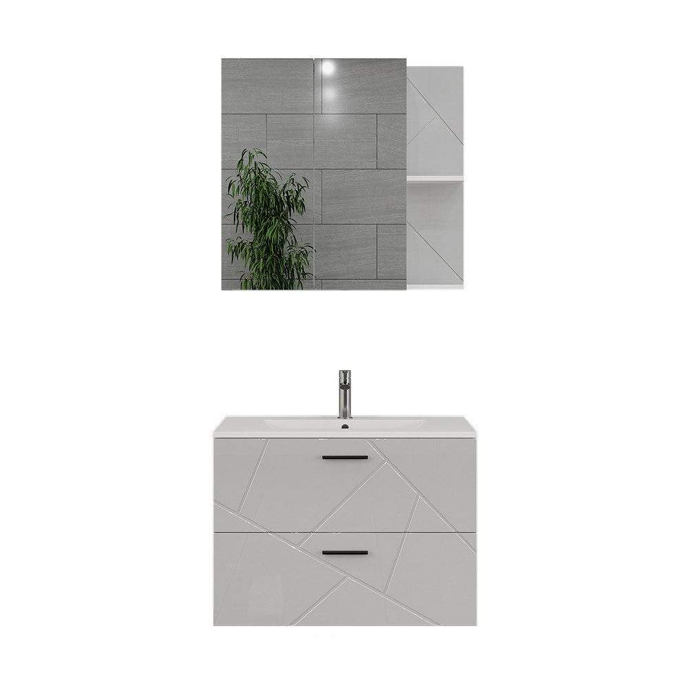 Vicco Badmöbel-Set Irma, Weiß/Weiß Hochglanz, 3 Teile, (3-St., 3er Set)