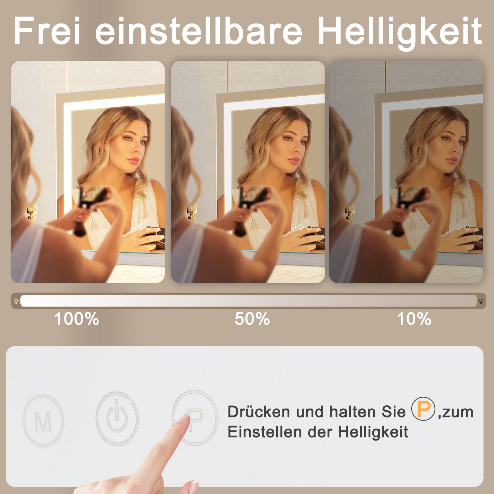 ZMH Schminkspiegel mit Beleuchtung Dimmbar mit 3 Farblichtmodi für Schminktisch (Packung, 1-St., 1*Schminkspiegel mit Beleuchtung), Weiß USB Anschluss 5 Facher Vergrößerun für Ankleidezimmer