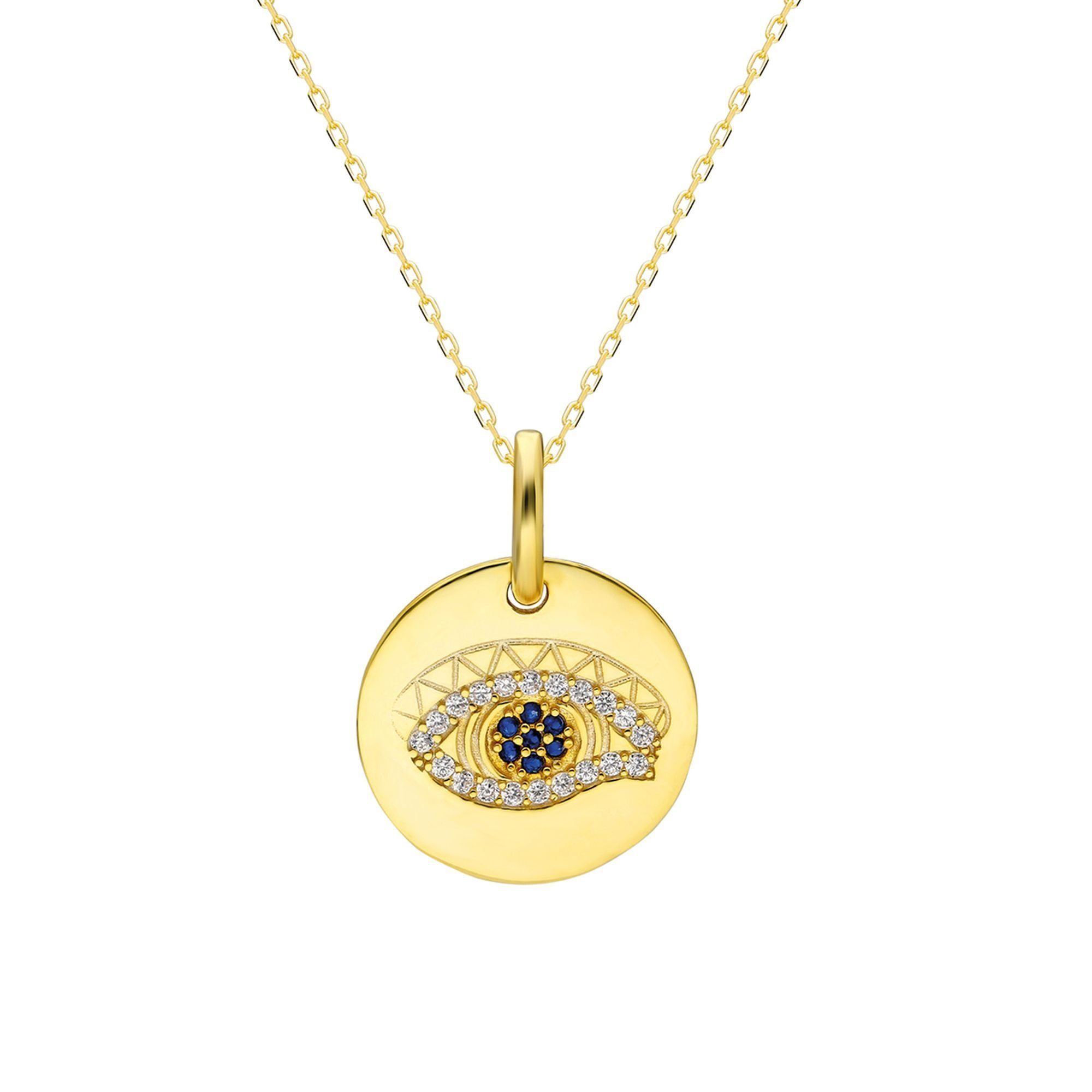 925/- Weiß dKeniz Kette Zirkonia Auge Sterling vergoldet Anhänger Silber Horus mit