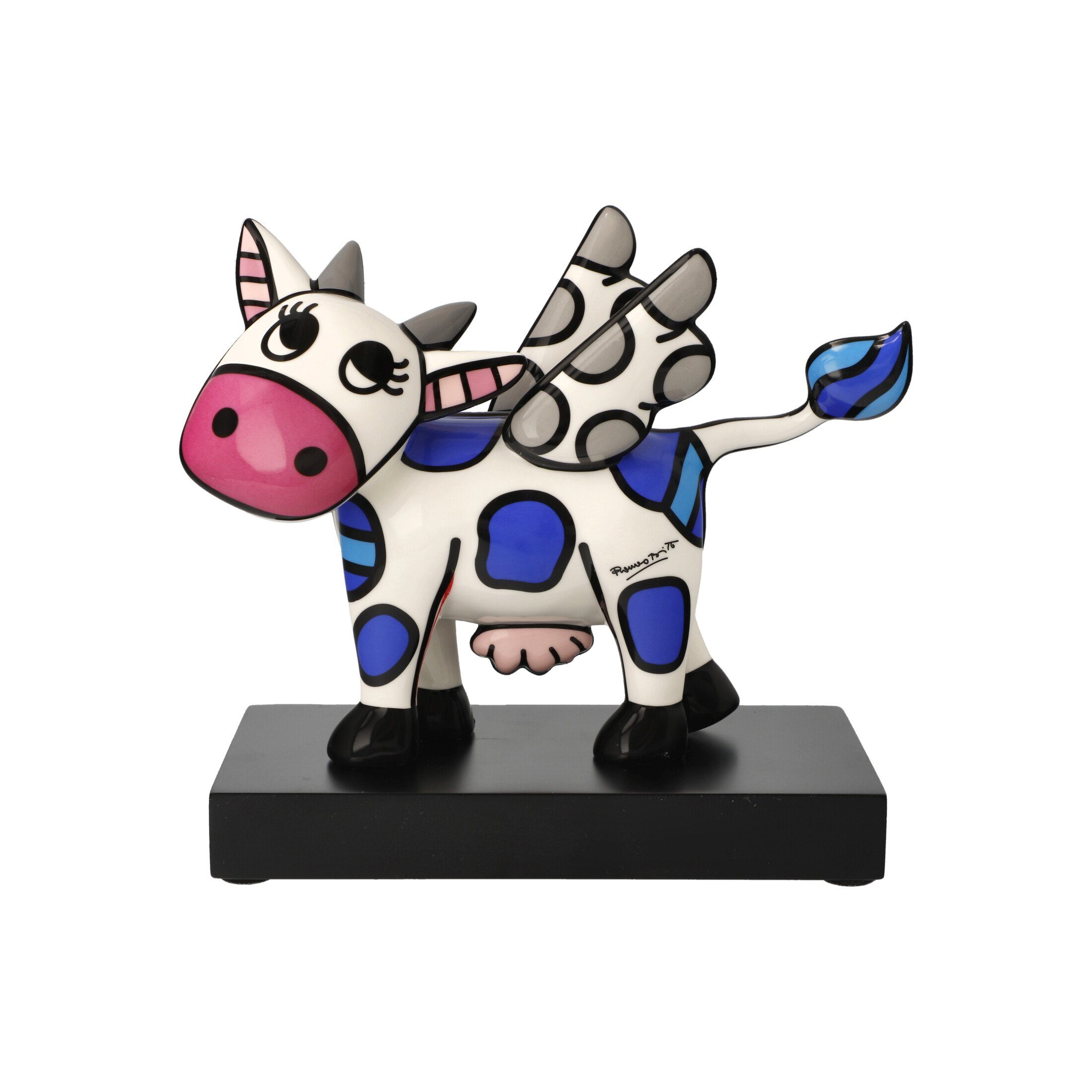 Goebel Fantasy-Figur Flying Cow -Romero Britto, Dekofigur aus Porzellan auf Holzsockel