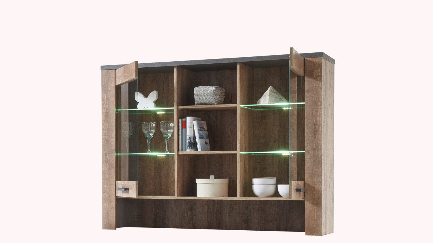 Bega Consult Highboard Highboard Vitrine Edmonton Samdal Eiche 2 Glastüren mit LED