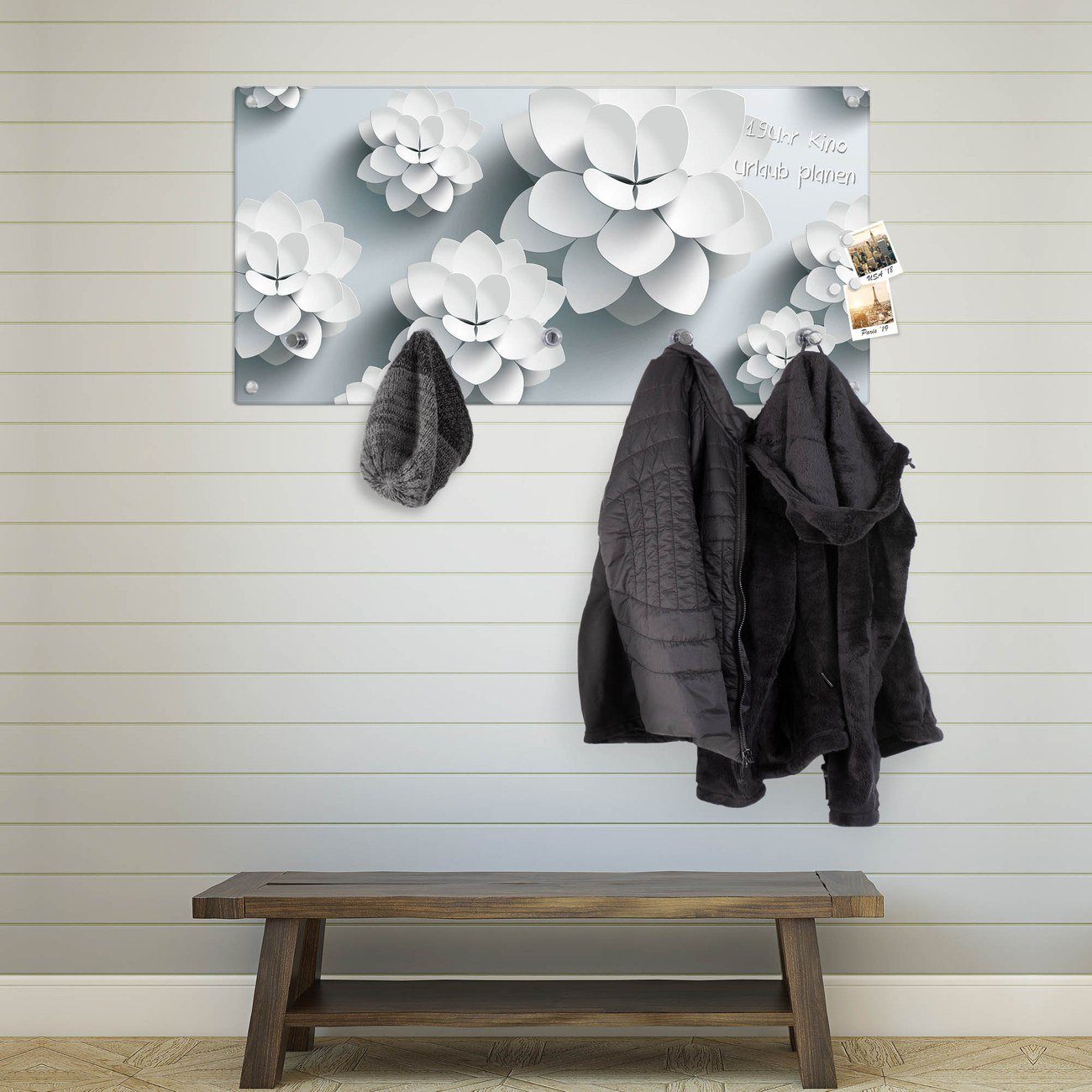 banjado Garderobenleiste Glas Papier Lotus (Wandgarderobe, mit verchromten Haken), inkl. Montagematerial