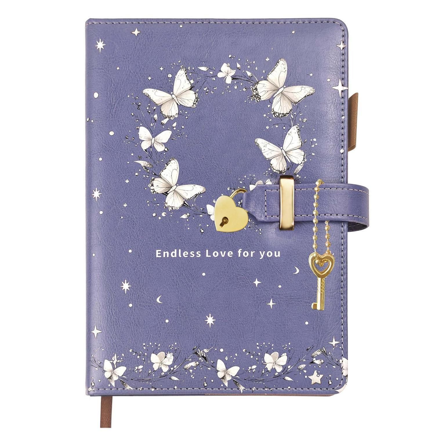 LuxusKollektion Tagebuch Tagebuch mit Herzschloss & UV-Schmetterling A5 Lila