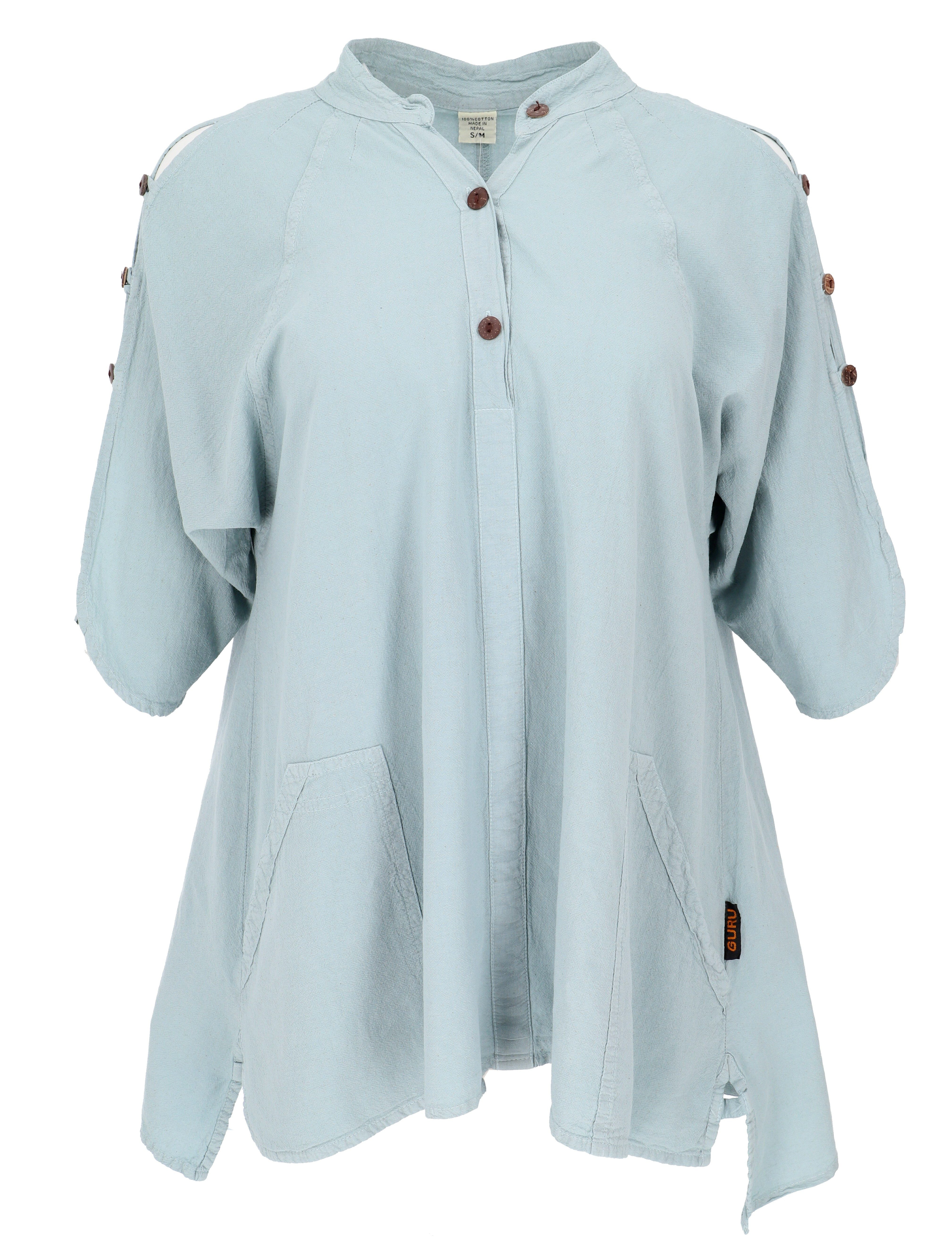 Guru-Shop Longbluse Bequeme Baumwoll-Tunikabluse mit Kokosknöpfen,..