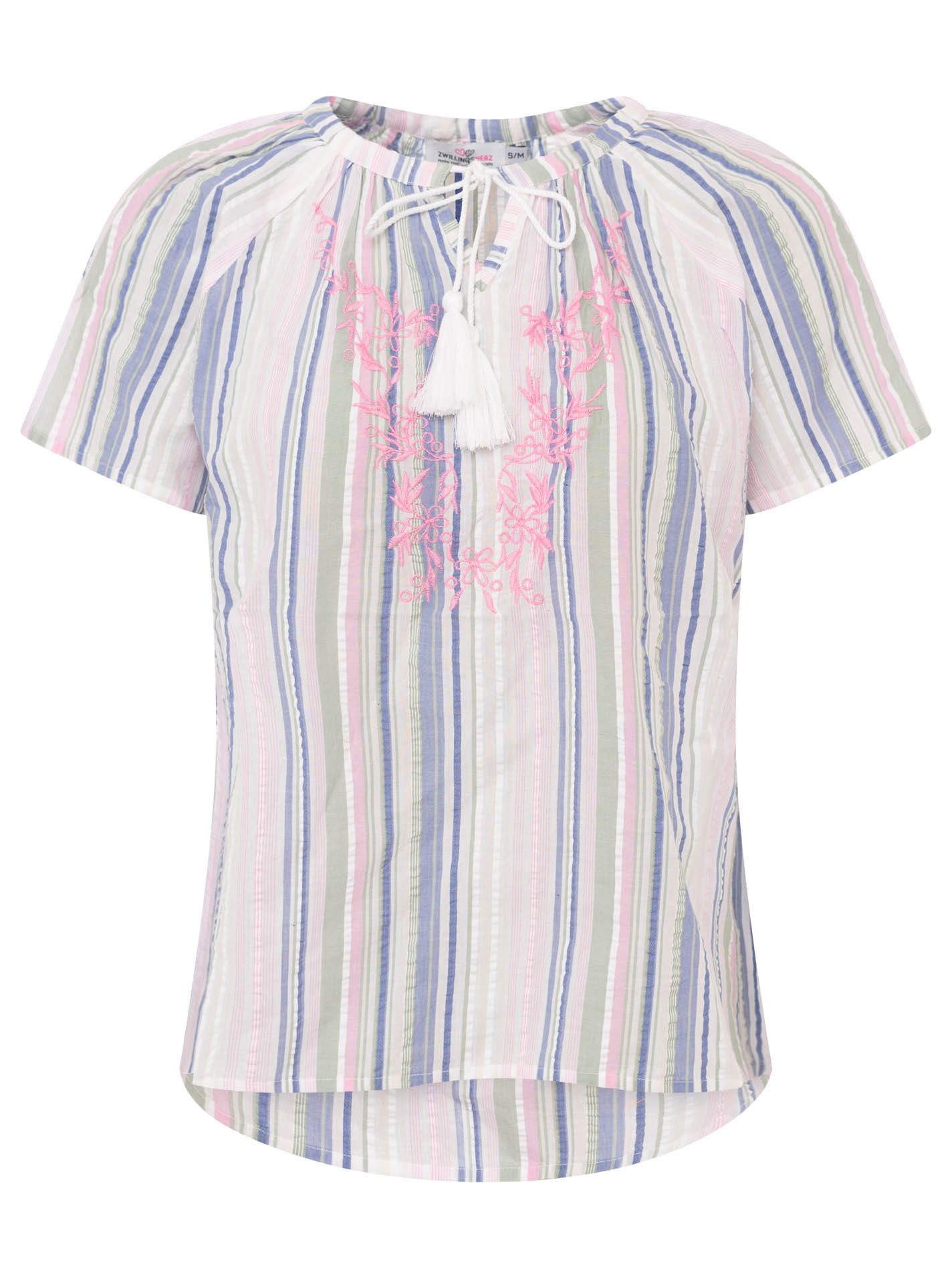 Zwillingsherz Kurzarmbluse "Summer Stripes" Streifen, Tunnelzug und Tasseln günstig online kaufen