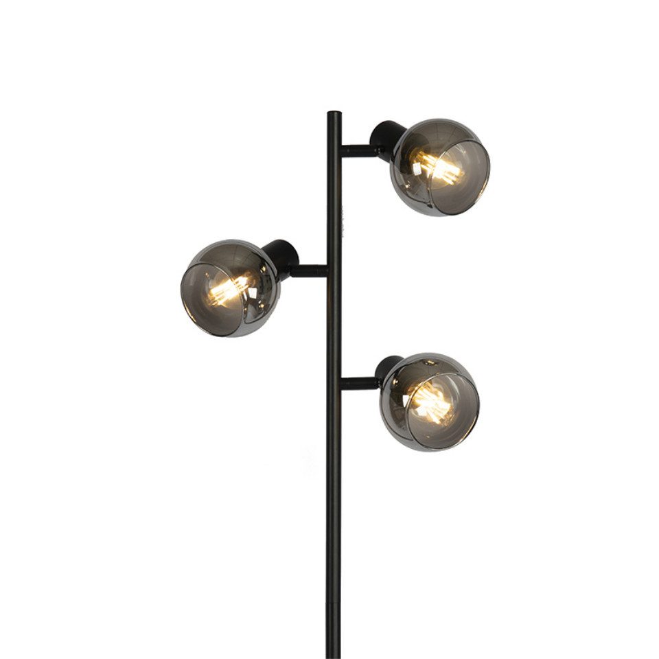 Qazqa Stehlampe Vidro, ohne Leuchtmittel, E14, Schwarz, Art Deco, Glas, 3-f günstig online kaufen