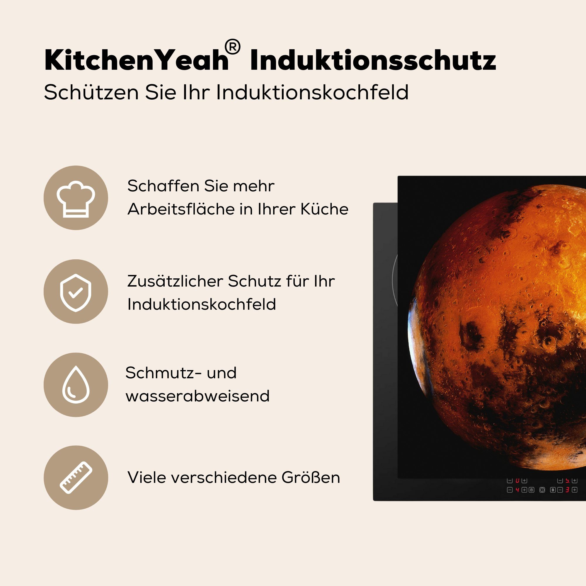 dunklen küche Arbeitsplatte einem Himmel, Herdblende-/Abdeckplatte Planet MuchoWow Mars an Der cm, tlg), für Ceranfeldabdeckung, 78x78 (1 Vinyl,