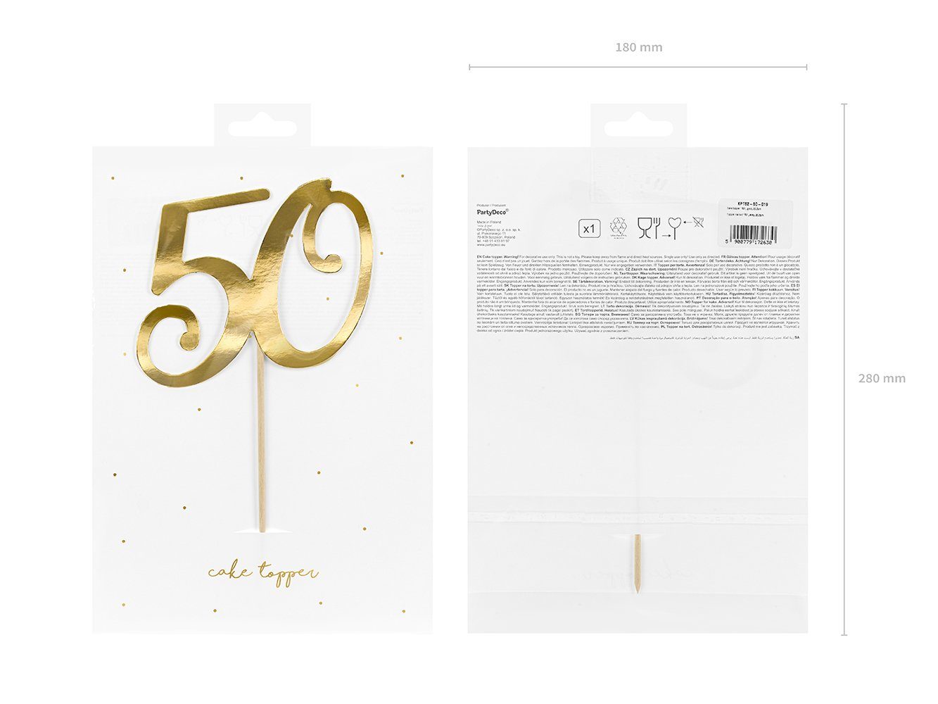 partydeco Tortenstecker, Cake Topper "50" gold 20,5cm