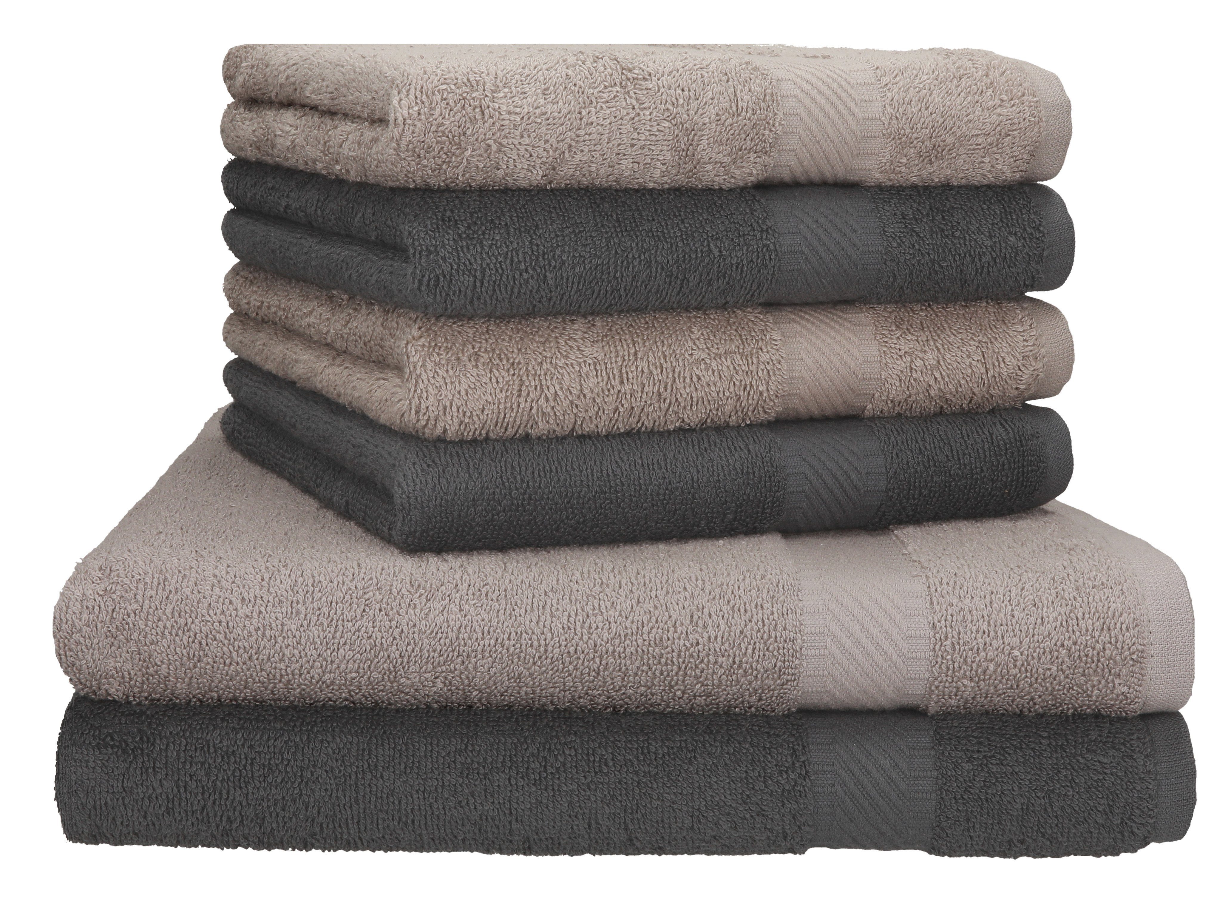 Betz Handtuch Set 2x anthrazit/stone Handtücher, 100% 6er cm 70x140 Liegetücher Palermo Baumwolle 4x