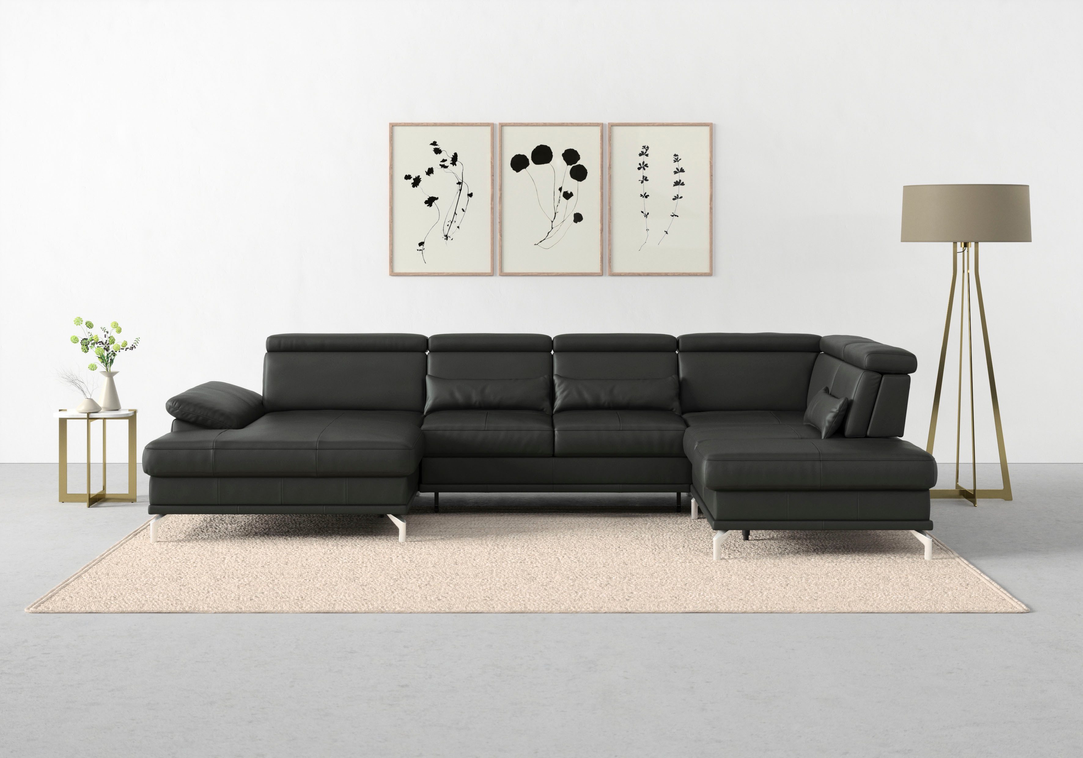 sit&more Wohnlandschaft Cabrio U-Form, B: 359 cm, mit Sitztiefen-, Arm- & Kopfteilverstellung, 3 Nierenkissen, Federkern, optional Bettfunktion und Stauraum