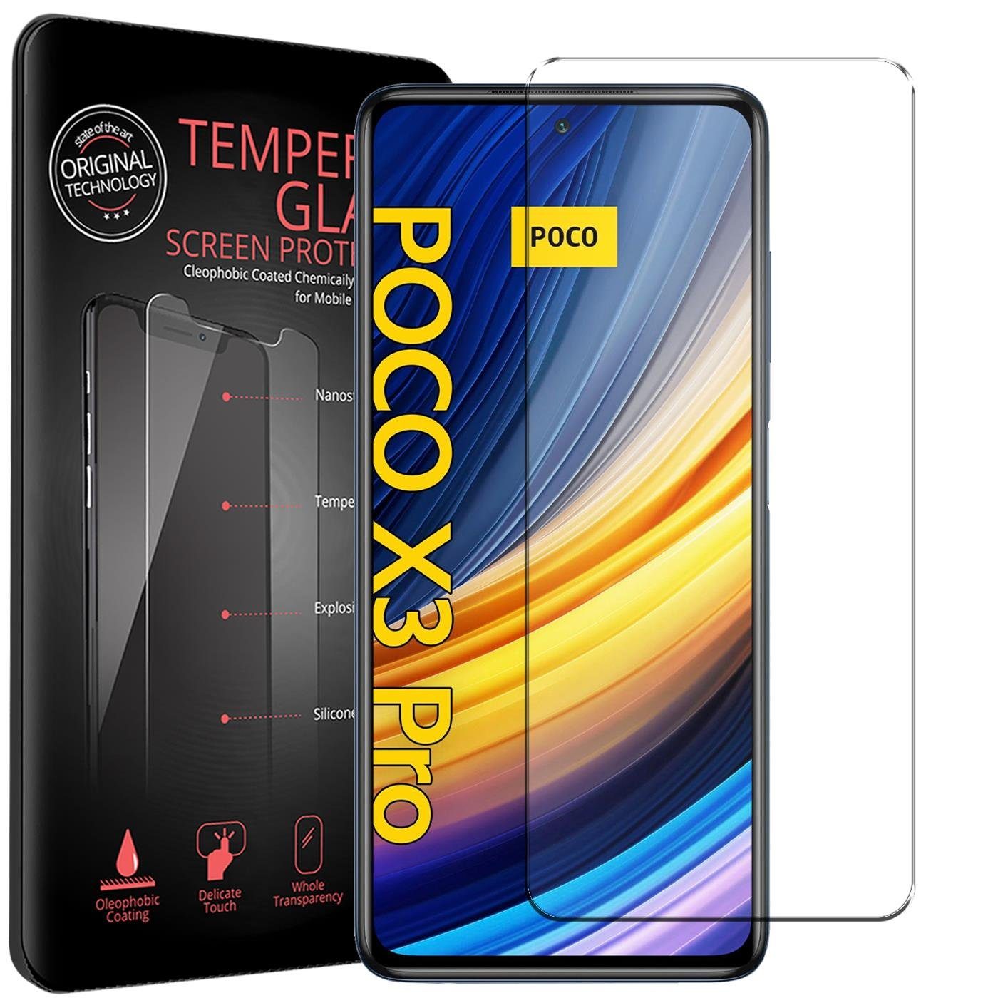 CoolGadget Schutzfolie Panzerfolie für Xiaomi Poco X3 Pro, (9H Härtegrad, 2x Schutzglas, 1xReinigungset), Displayfolie Panzer Schutzfolie 2 Stück für Poco X3 Pro Glas Folie