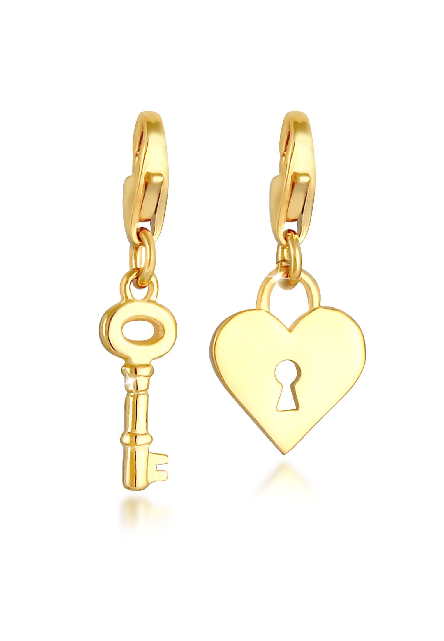 Nenalina Charm-Einhänger Schloss Schlüssel Herz Liebe Verbunden (2 tlg) 925, Herz