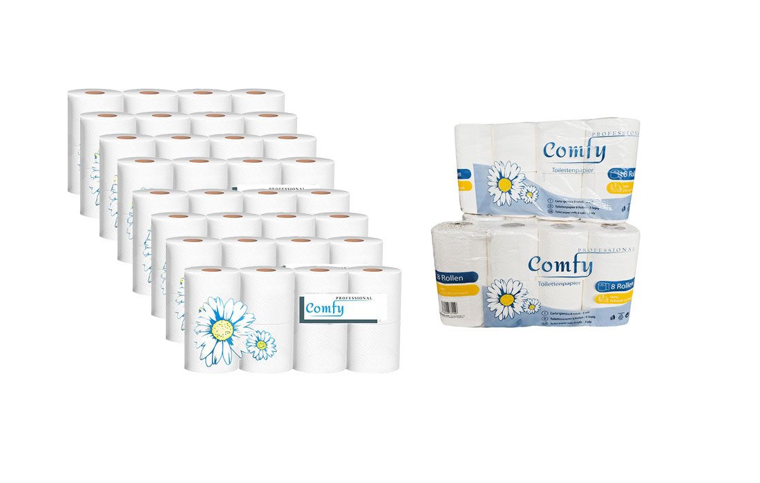 Lauroo Toilettenpapier Toilettenpapier Großpackung 3-lagig – 64 Rollen, 100% Zellstoff Weiß (64-St), 150 Blatt pro Rolle