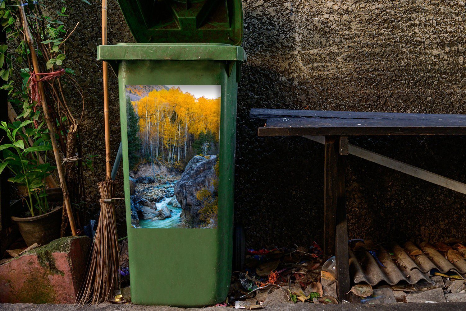MuchoWow Sticker, St), Container, (1 Mülltonne, Abfalbehälter Baum - - Wandsticker Mülleimer-aufkleber, Steine Amerika