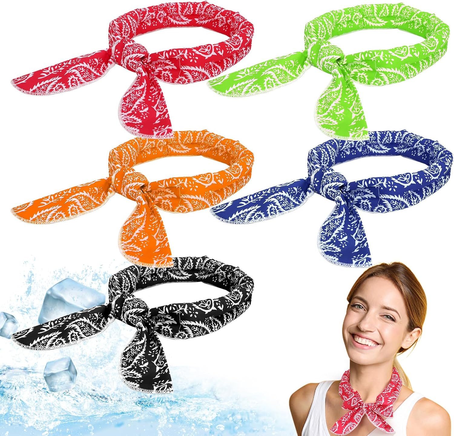 FELIXLEO Handventilator 5 Stück Kühlendes Handtuch Stirnband Kühltuch Cooling Schal Sommer