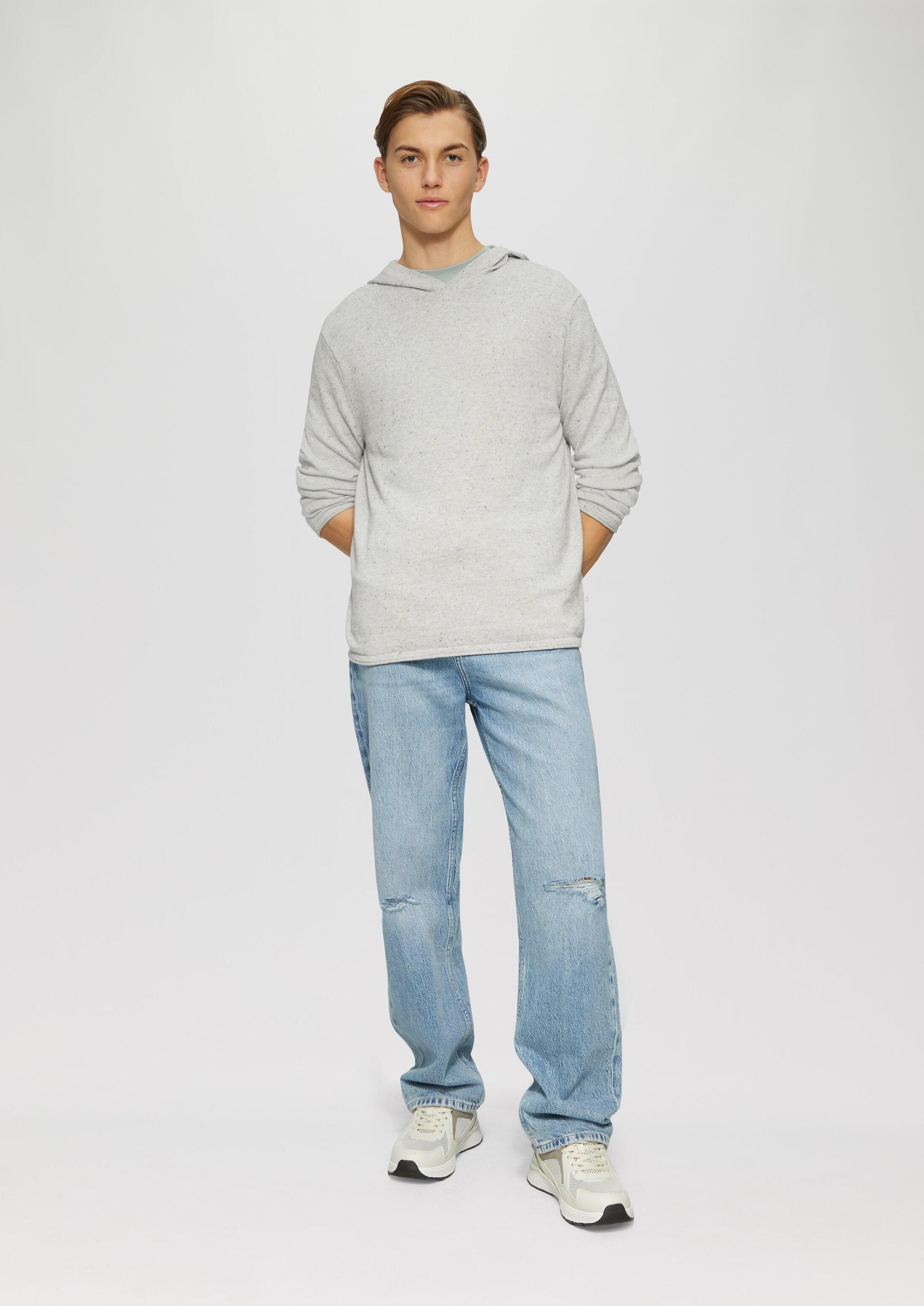 QS Longpullover Strickpullover Gestrickter Hoodie aus Melangegarn