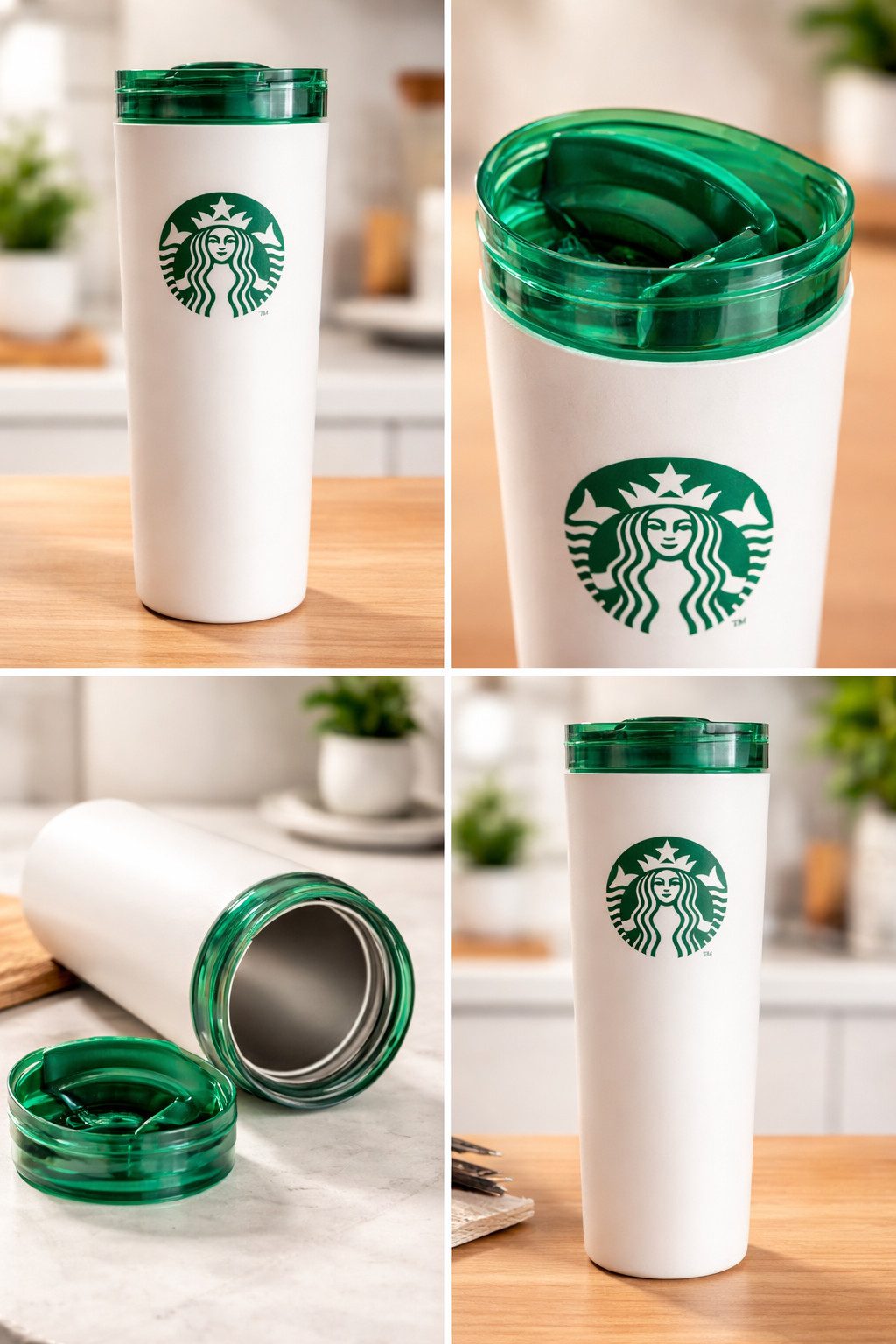 Starbucks Frühstücks-Geschirrset Starbucks Snow Tumbler white green lid insulated 476ml