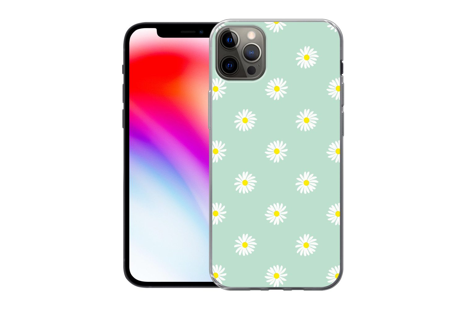 MuchoWow Handyhülle für Apple iPhone 13 Pro Max Gänseblümchen - Pastell - Weiß - Grün - Fl, Smartphone-Bumper, Print, Handy Schutzhülle Dünn