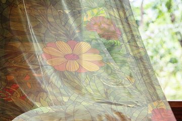 Gardine schiere Drapierung für Hochzeit Party 2 Panels, Abakuhaus, Blumen Fractal Retro Dschungel-Kunst