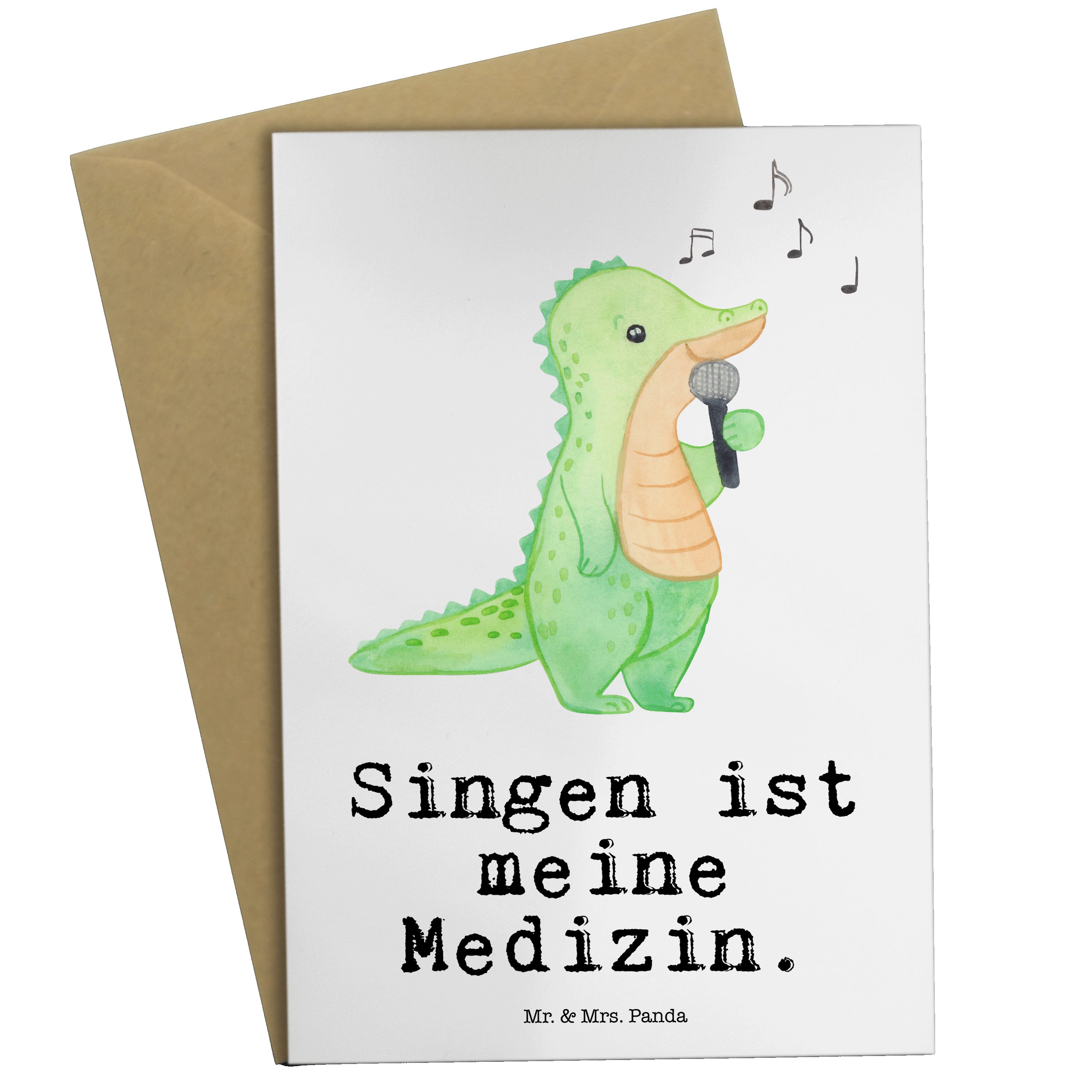 Mr. & Mrs. Panda Grußkarte Krokodil Singen Medizin - Weiß - Geschenk, Geburtstagskarte, Einladun