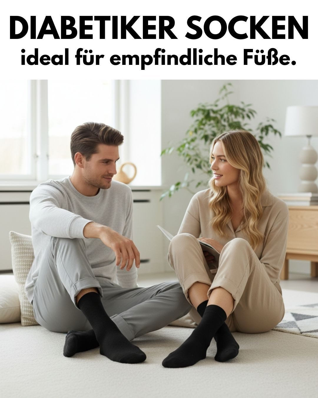 sockenkauf24 Diabetikersocken ohne Gummibund & ohne Naht aus Baumwolle (10-Paar) Diabetiker Socken mit Komfortbund ohne Gummi für Damen & Herren