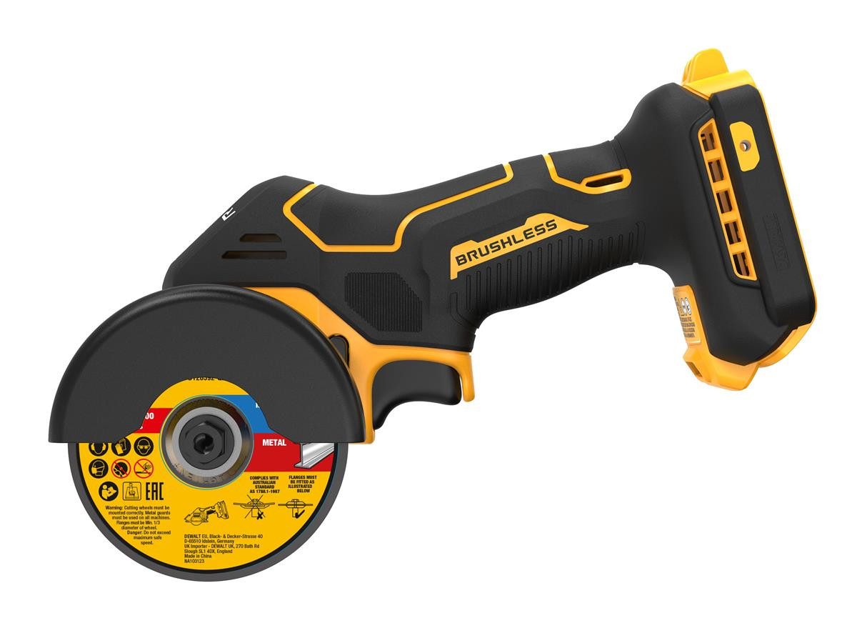 DeWalt Akku-Winkelschleifer 76mm, 18V, ohne Akku und Ladegerät, Spindelarretierung, hellweiße LED-Leuchte