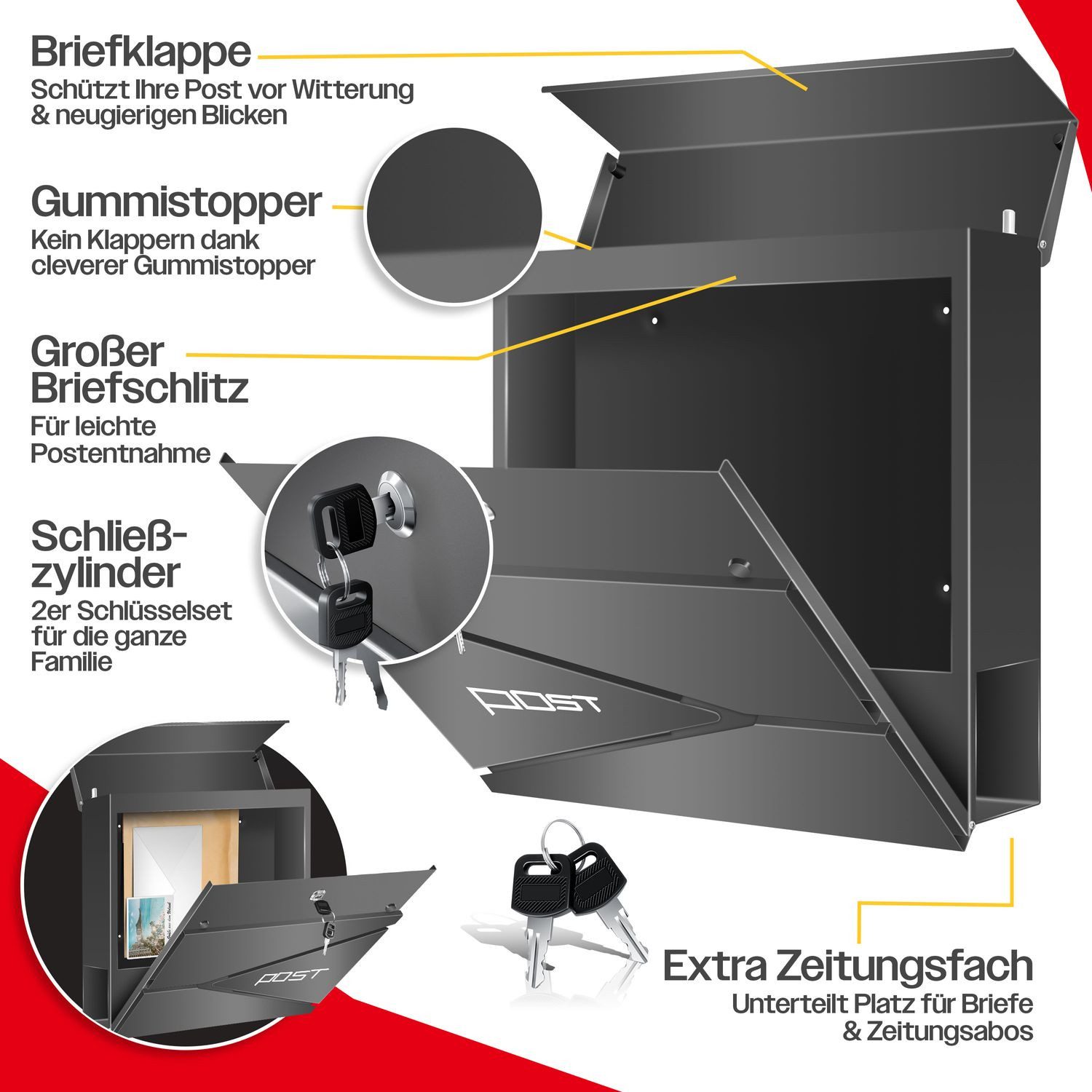 KESSER Briefkasten, mit Zeitungsfach Wandmontage Wandbriefkasten Edelstahl