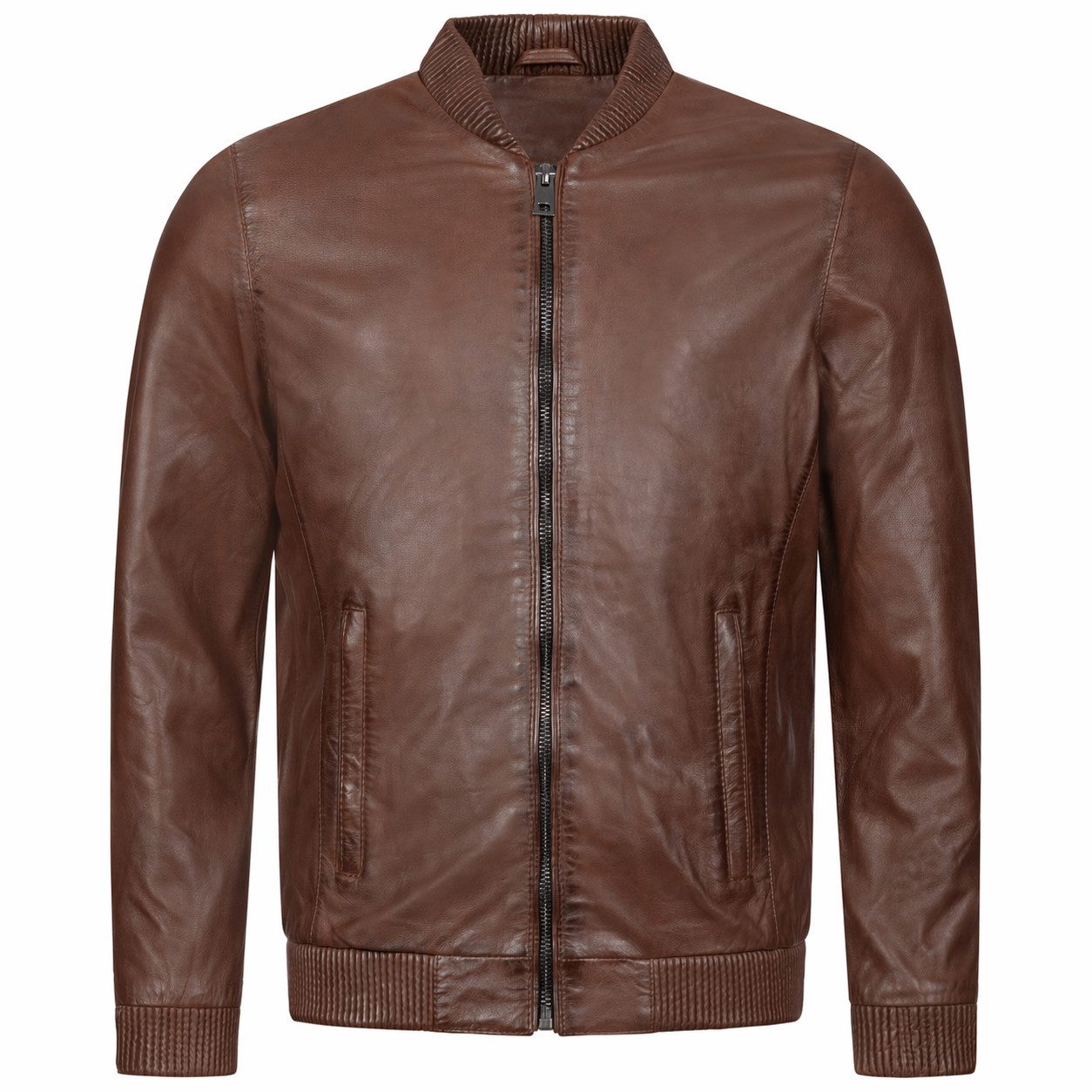 Mouflon Lederjacke Helmut Elastische Rippbündchen an Kragen, Saum und Ärmeln