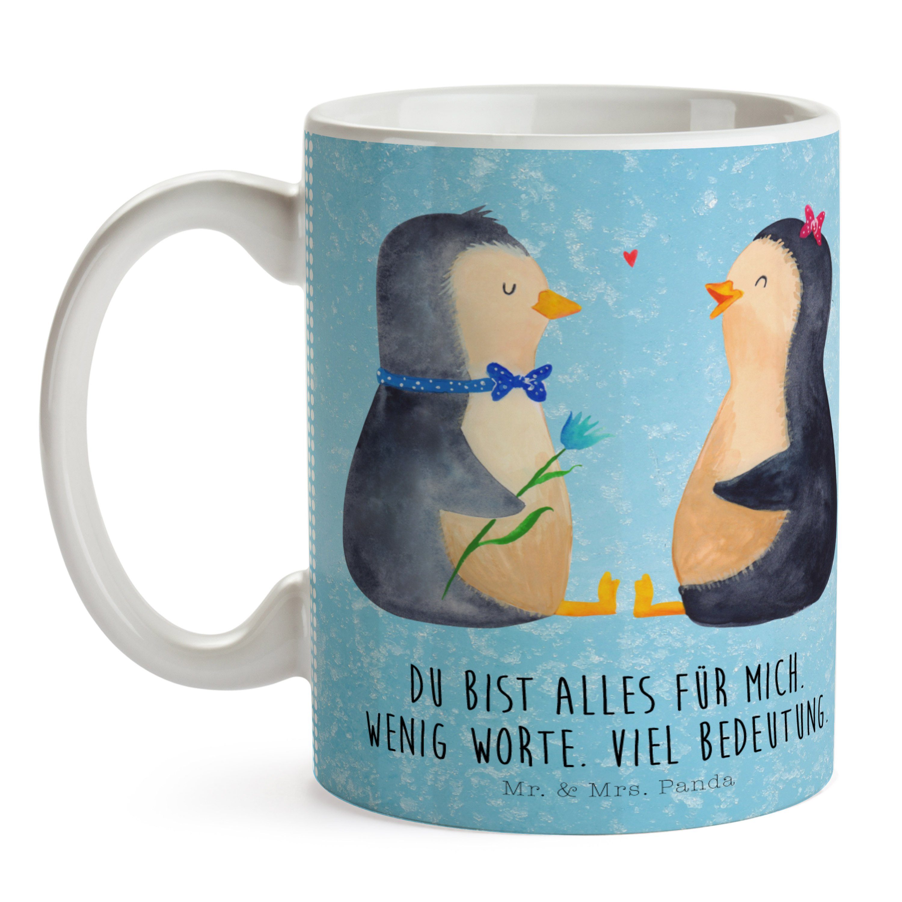 Mr. & Mrs. Motive, Keramik Geschenk, Pärchen Tasse Panda glücklich, Traump, - Pinguin - Tasse Eisblau