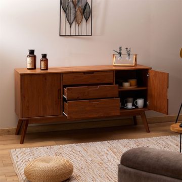 IDIMEX Sideboard TIVOLI, Sideboard Kommode Kiefer 2 Türen 3 Schublade Kastanie skandinavisch