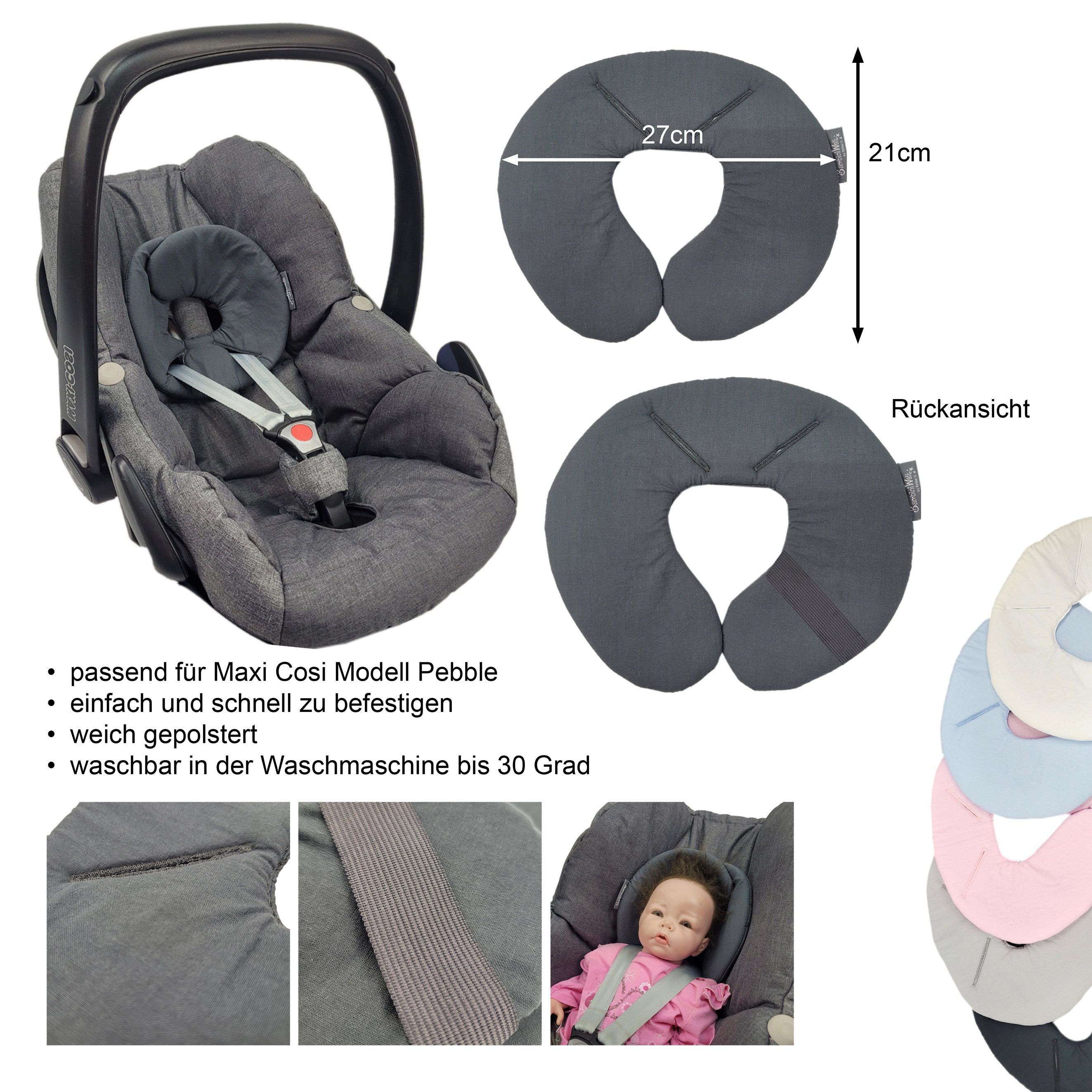 Geburt, ab: rosa BambiniWelt Maxi-Cosi mit Kopfpolster K. ca. Monate bis Baumwolle Rafael Plus, Babyschale für 14 by bis: Pebble/Pebble Babyschale kompatibel