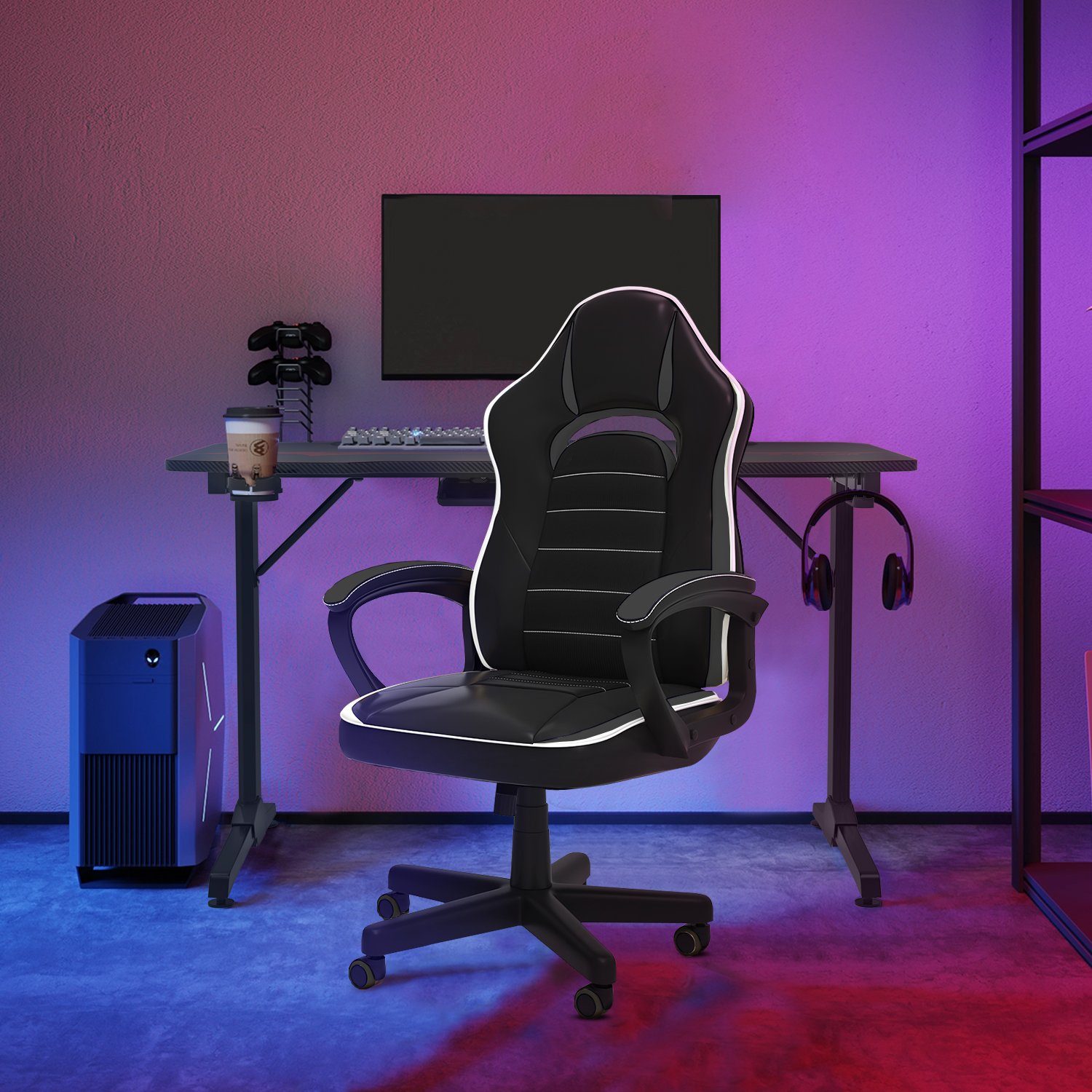HOMALL Gaming-Stuhl Gaming-Stuhl, ergonomischer Bürostuhl, gepolsterter Sitz, 120kg Schwarz