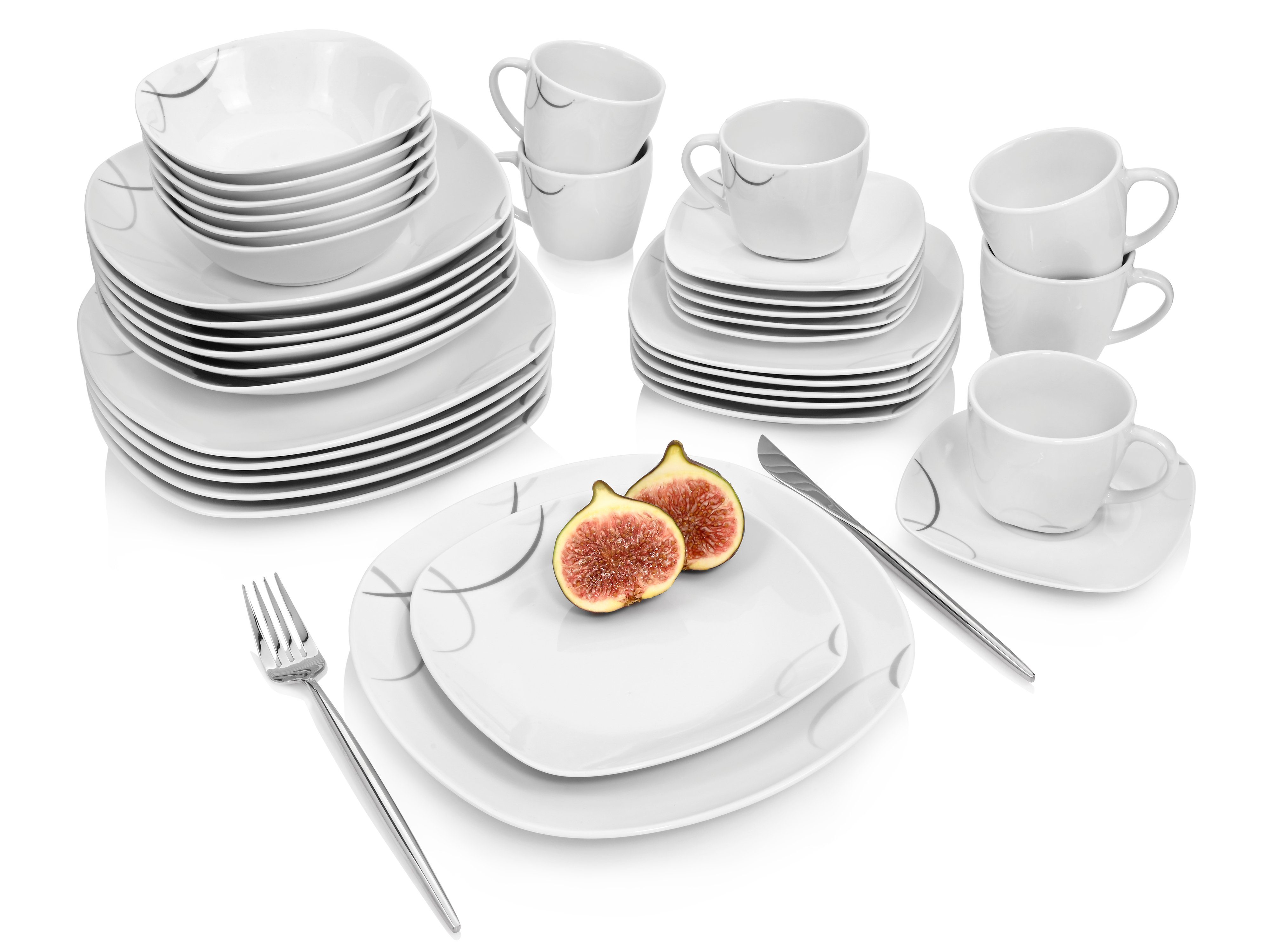 SÄNGER Kombiservice Bilgola Black Circles Geschirrset (36-tlg), 6 Personen, Porzellan, 6 Personen, spülmaschinengeeignet