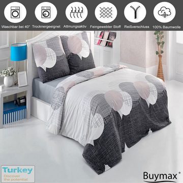 Bettwäsche, Buymax, Renforcé, 2 teilig, Bettbezug-Set 135x200 cm 100% Baumwolle Reißverschluss Grau Anthrazit