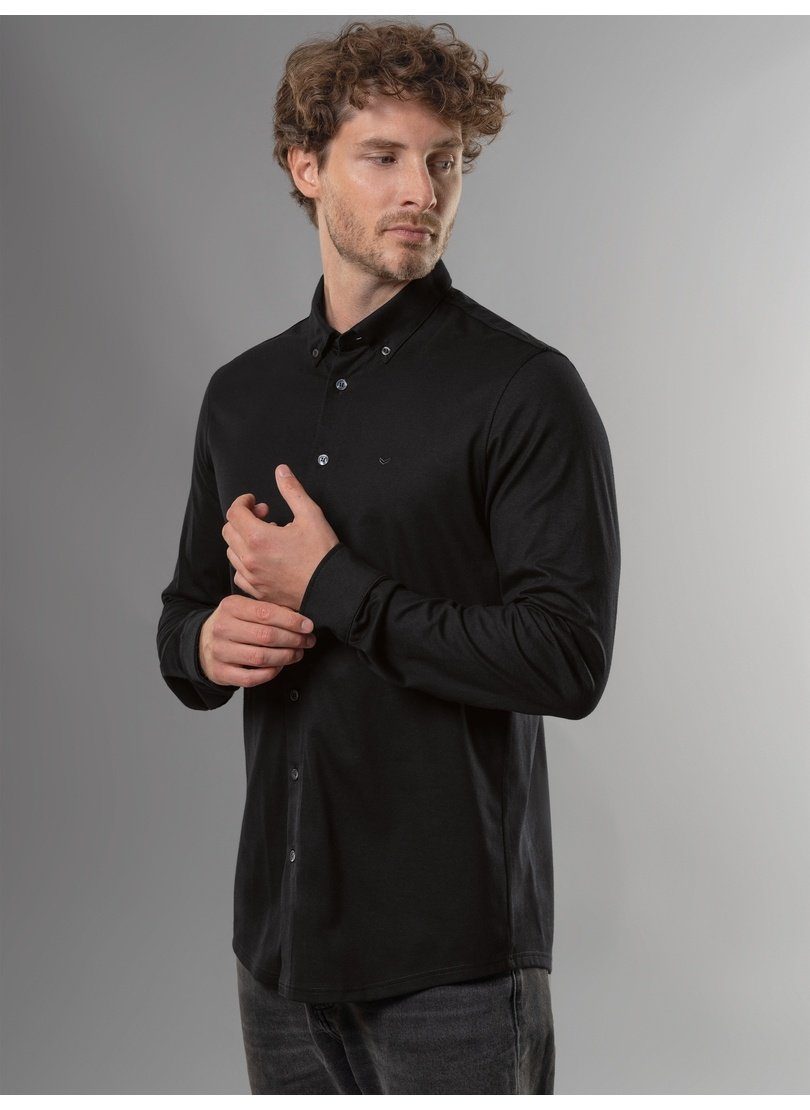 Trigema Poloshirt TRIGEMA Business-Hemd DELUXE-Single-Jersey aus schwarz