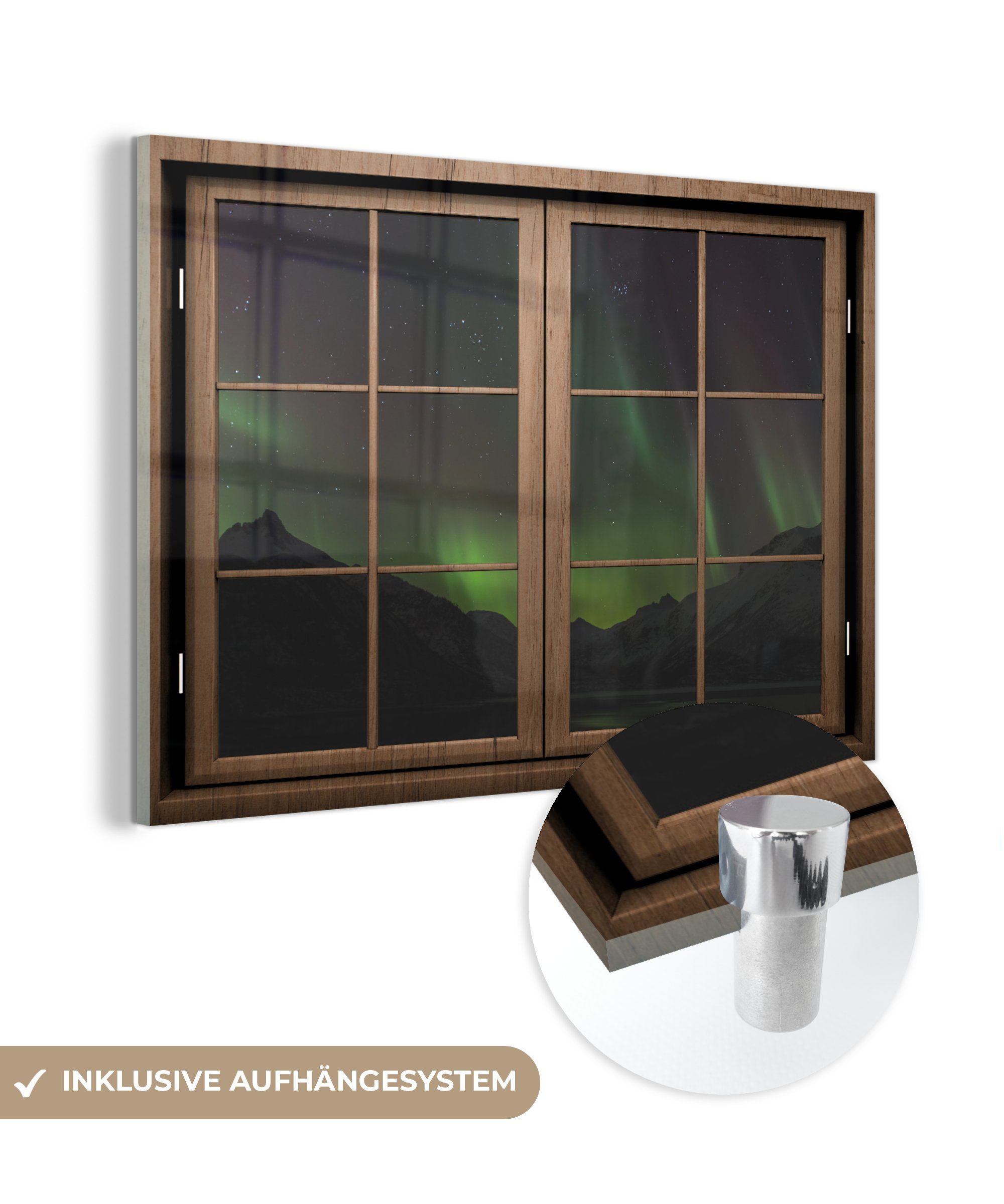 MuchoWow Acrylglasbild Aussicht - Berg - Aurora, (1 St), Glasbilder - Bilder auf Glas Wandbild - Foto auf Glas - Wanddekoration