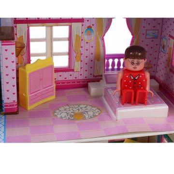 MalPlay Puppenhaus PUPPENHAUS PUPPENSTUBE GARAGE 2 ETAGEN MÖBELN, (ZUBEHÖR MODERN, aufklappbares Haus), Spielzeug für Kinder ab 3 Jahren