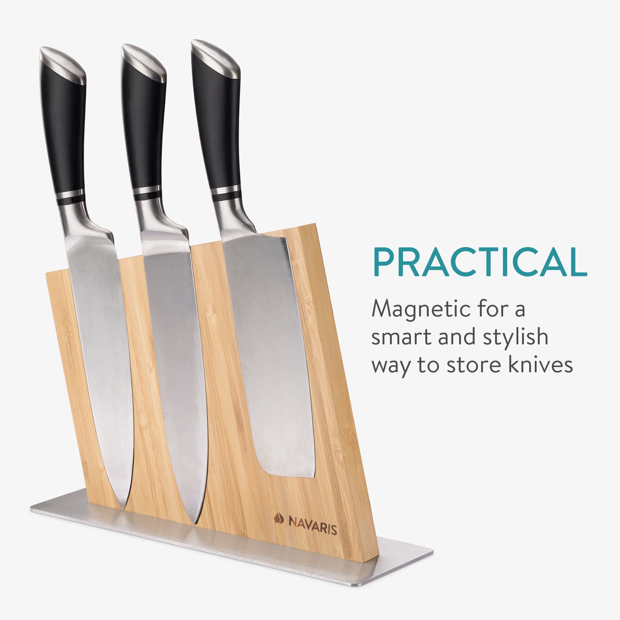 Magnet-Messerblock Navaris aus Messerhalter unbestückt doppelseitig - Holz/Bambus magnetisch -
