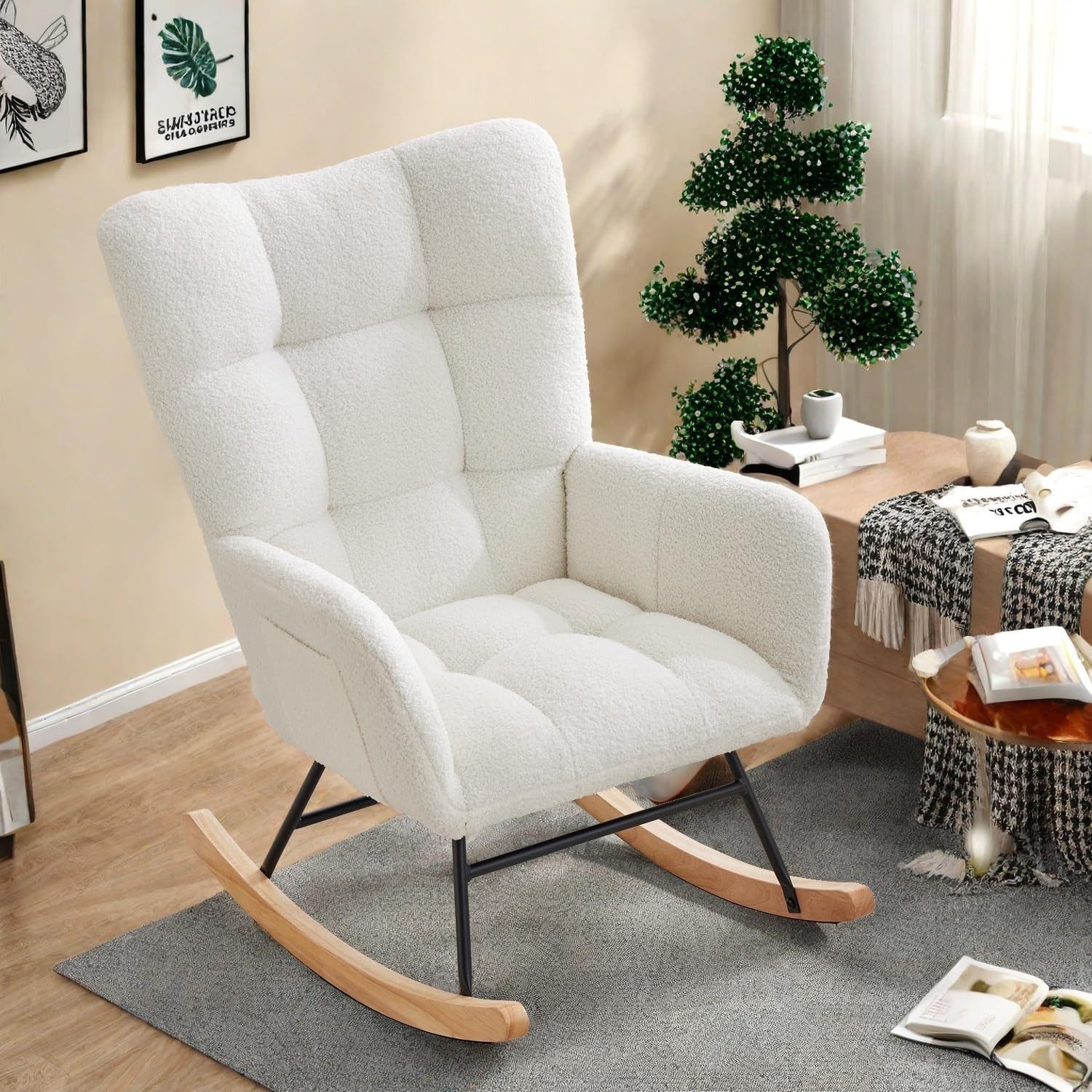 GarveeMore Schaukelstuhl mit Kissen,Teddystoff,Relaxstuhl,Stillsessel,Schau günstig online kaufen