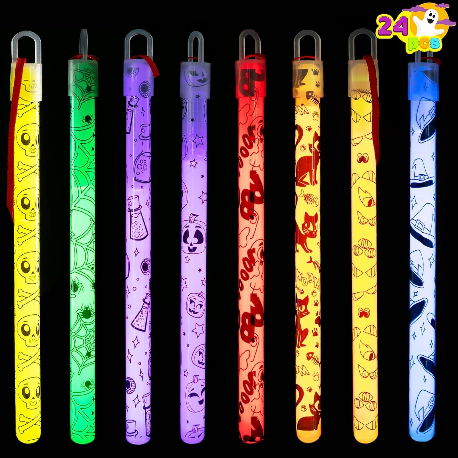 JOYIN Knicklicht JOYIN 24 Halloween Leuchtstäbe, 8 Muster 6 Farben, 20.32cm, für Party