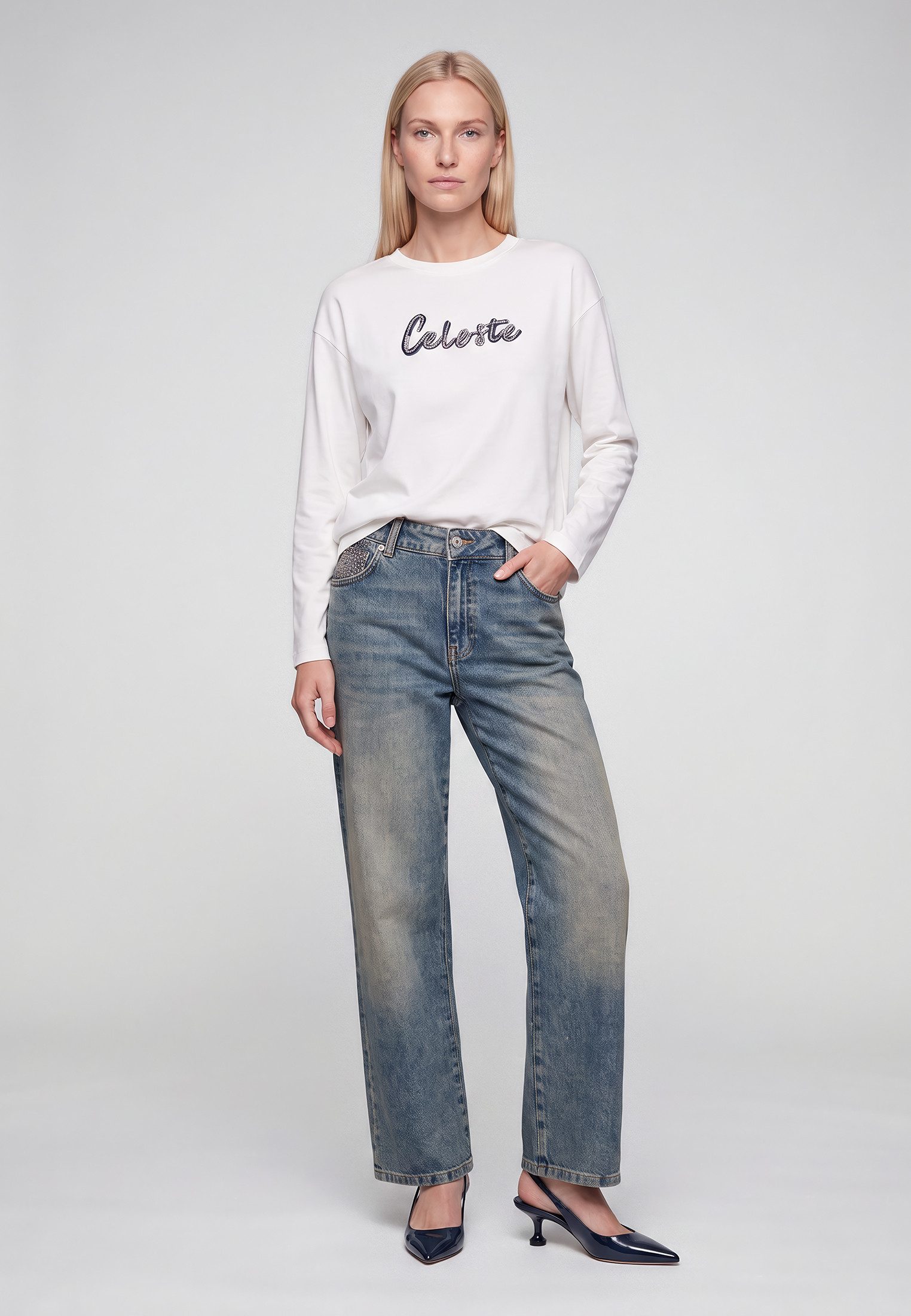 MARC AUREL Mom-Jeans mit Straight Fit und Schmucksteinen