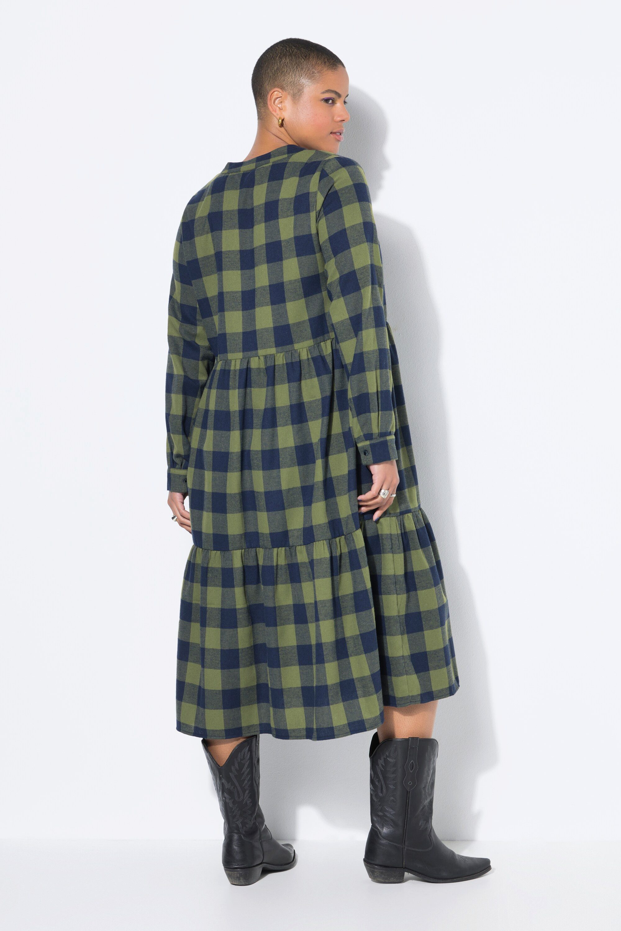 Studio Untold Jerseykleid Midi-Flanellkleid Karo Tunika-Ausschnitt Langarm