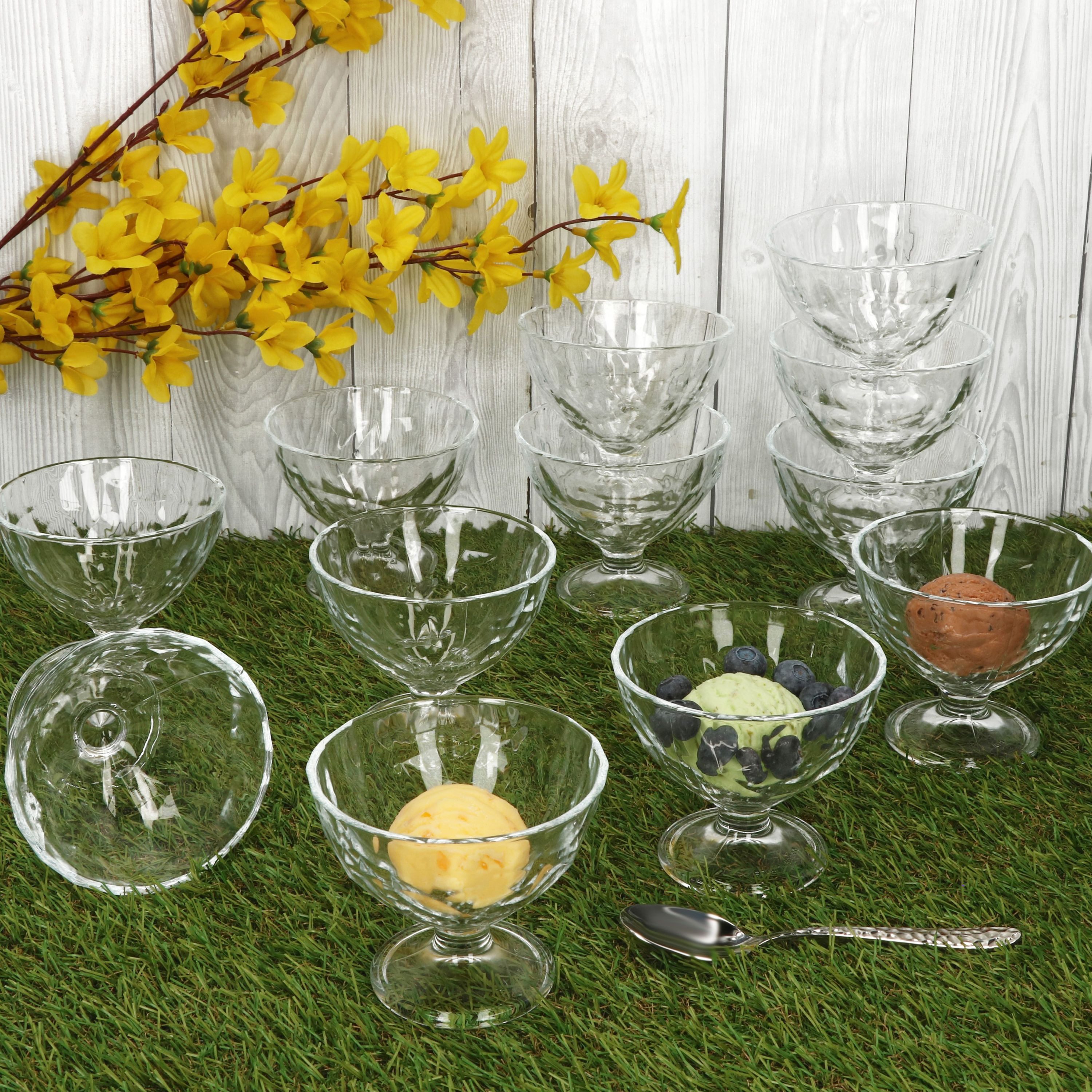 MamboCat Eisschale 12x DIAMOND Eisbecher mit Fuß 220ml klar bauchige Früchtebecher, Glas