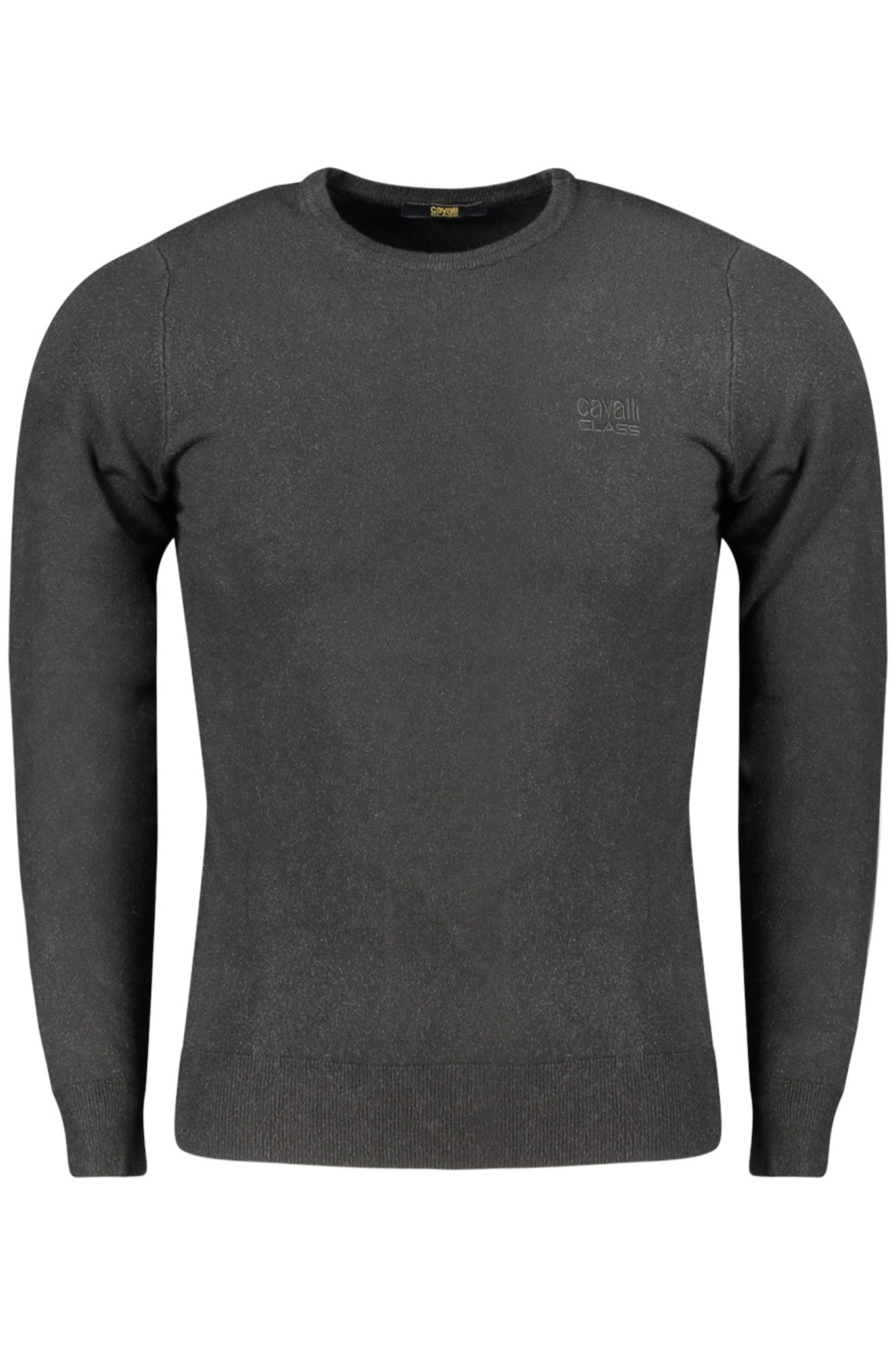 Cavalli Class Strickpullover Herrenpullover Schwarz: Langarmshirt mit Stickerei und Rundhals