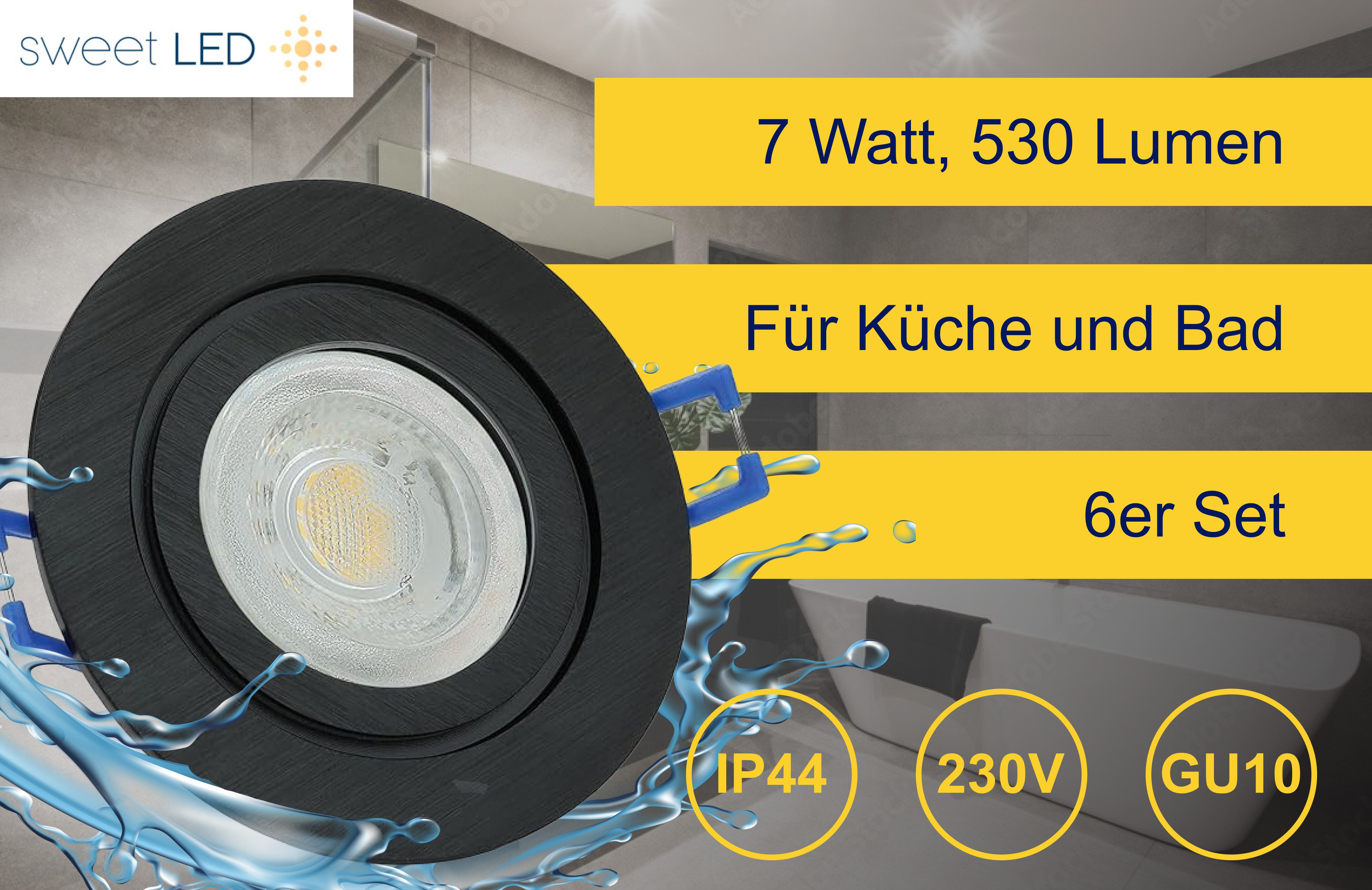 Sweet-led Spot encastrable IP44 en aluminium pour salle de bain / douche avec culot GU10