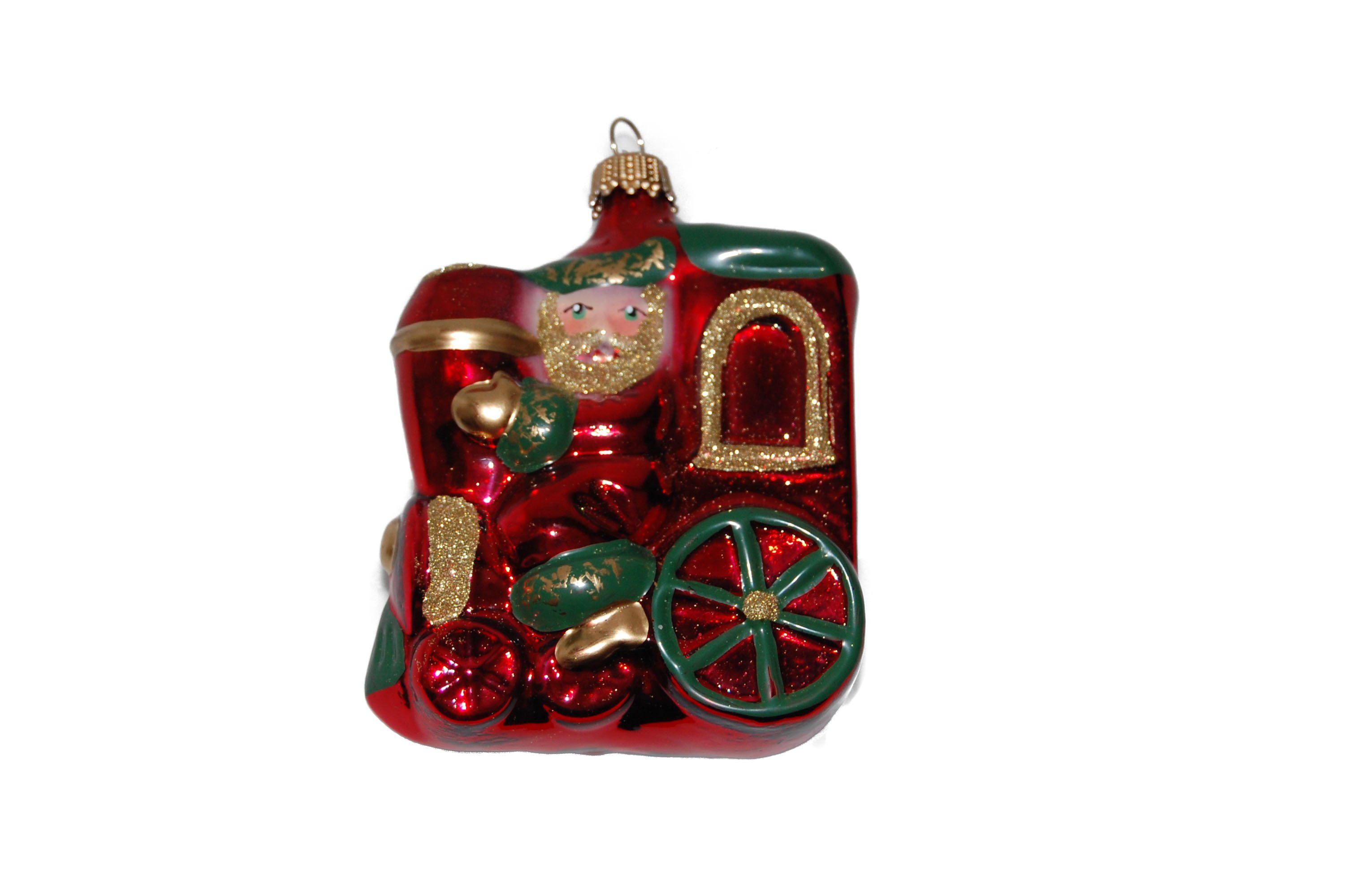 der Krebs Glas Grün Christbaumschmuck Weihnachtsmann Glas Lokomotive, mundgeblasenes Rot 9cm auf (1-tlg) Lauscha /