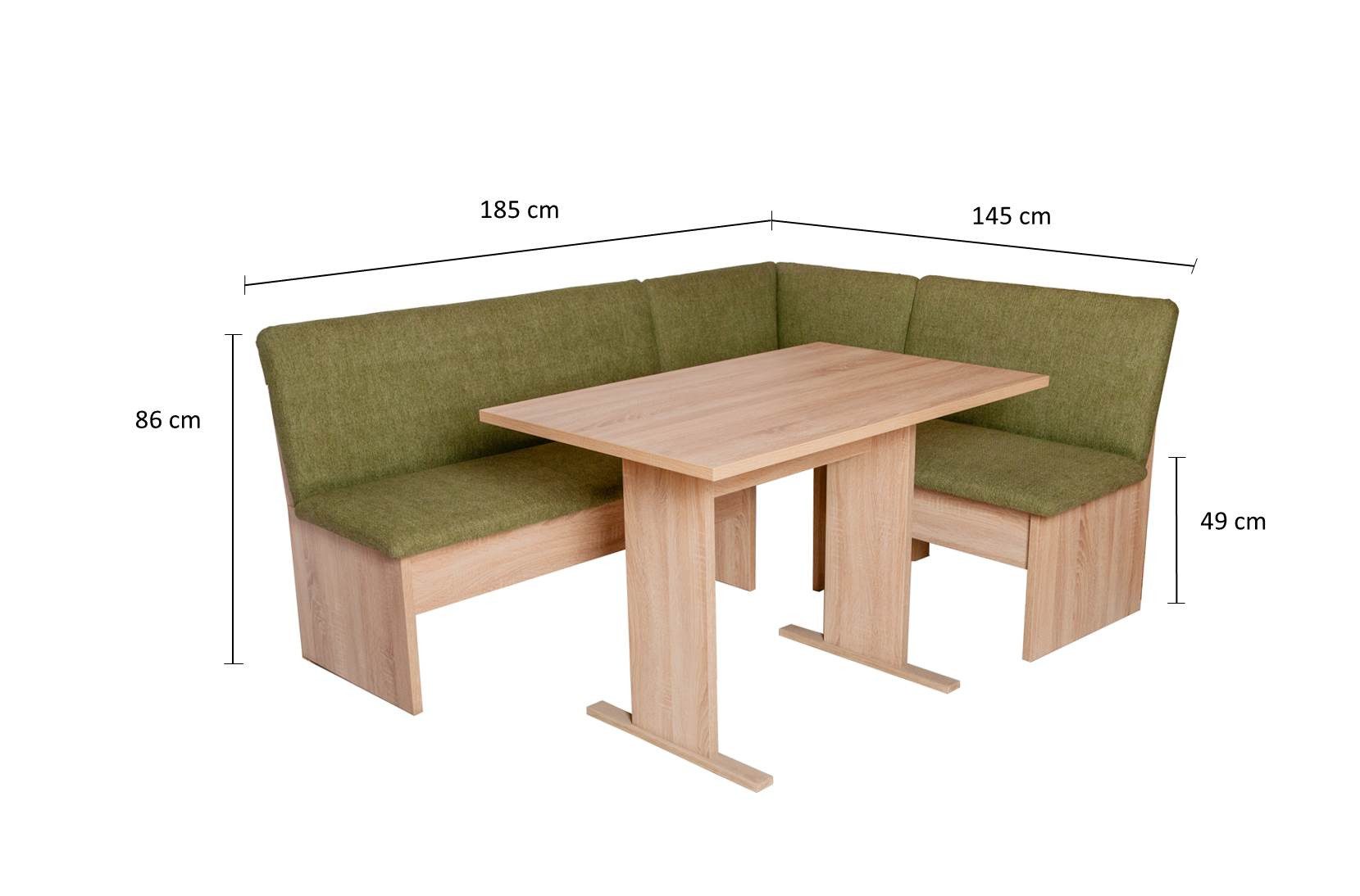 kundler home Eckbankgruppe mit Truhe, Esszimmertisch Eiche Dekor, Esszimmerbank mit Rückenlehne, (Set), bestehend aus Eckbank und Tisch